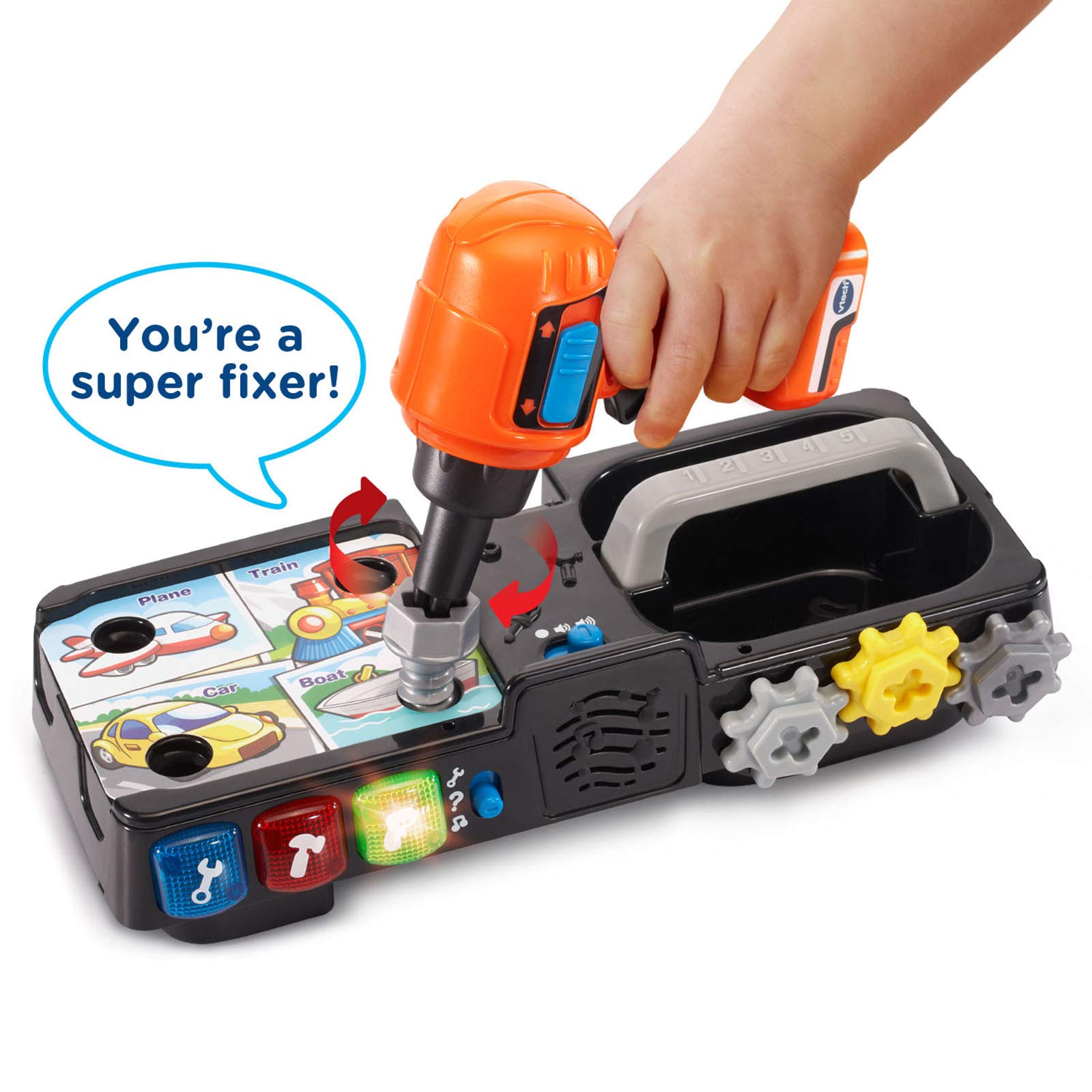 VTech Drill and Learn Toolbox - Interactive Learning Toy for Kids, Construction Pretend Play Set with Sounds & Lights, Educational STEM Toy for Toddlers & Preschoolers (Orange) - Perfect for Birthday Gifts & Indoor Playtime