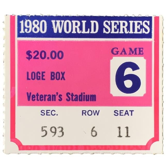 1980 World Series Game 6 Loge Box Ticket Stub - Phillies vs Royals Authentic Collectible - Perfect for Sports Memorabilia Display & Baseball Fan Gifts