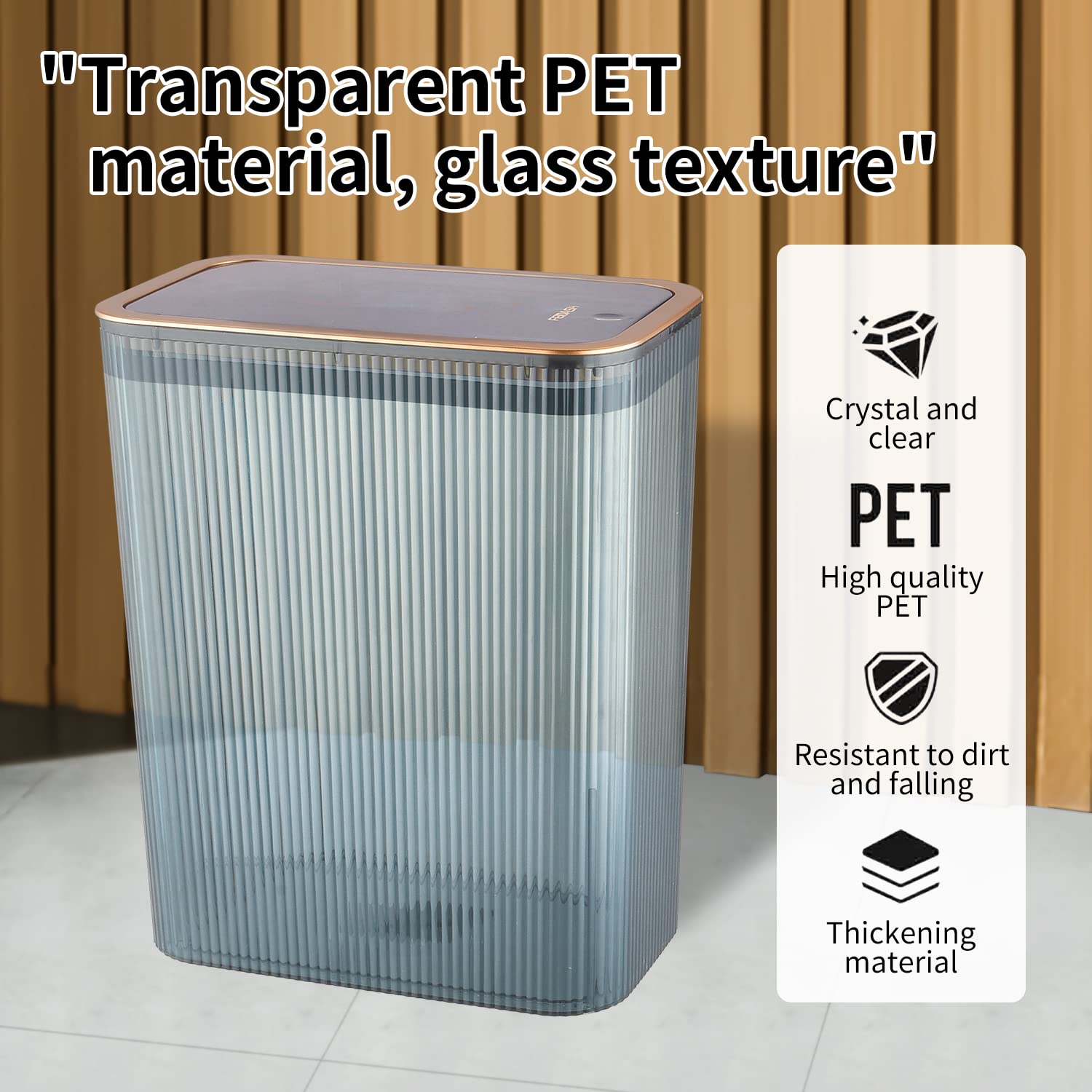 Clear Plastic Trash Can with Press-Top Lid - 2.6 Gallon Slim Waste Basket for Bathroom, Bedroom, Office & Kitchen - 10L Transparent Garbage Bin for Home Use - Perfect for Small Spaces & Easy Disposal (Blue)