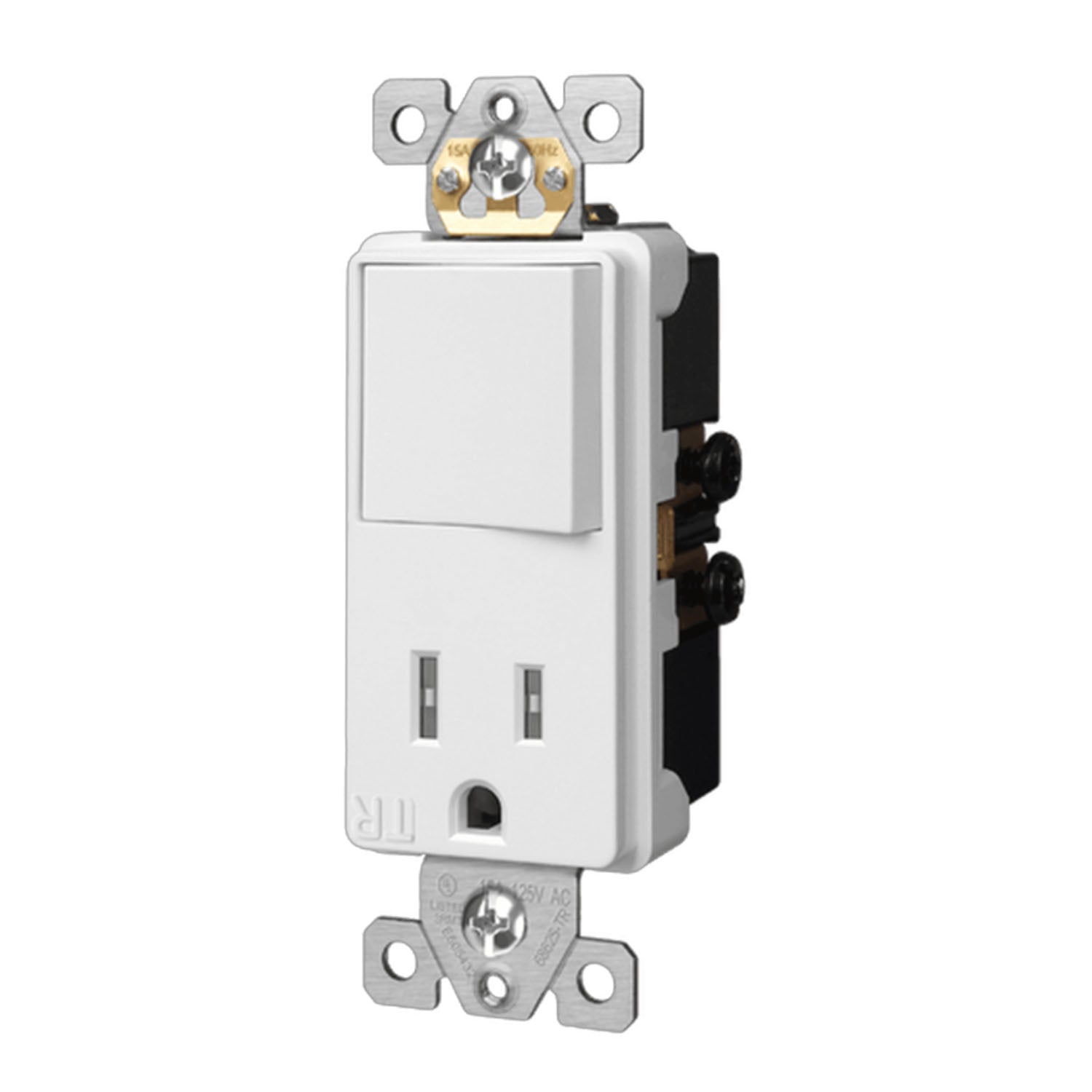 15 Amp Single Pole Light Switch with Tamper Resistant Outlet - White - Perfect for Home, Office & Commercial Electrical Installations