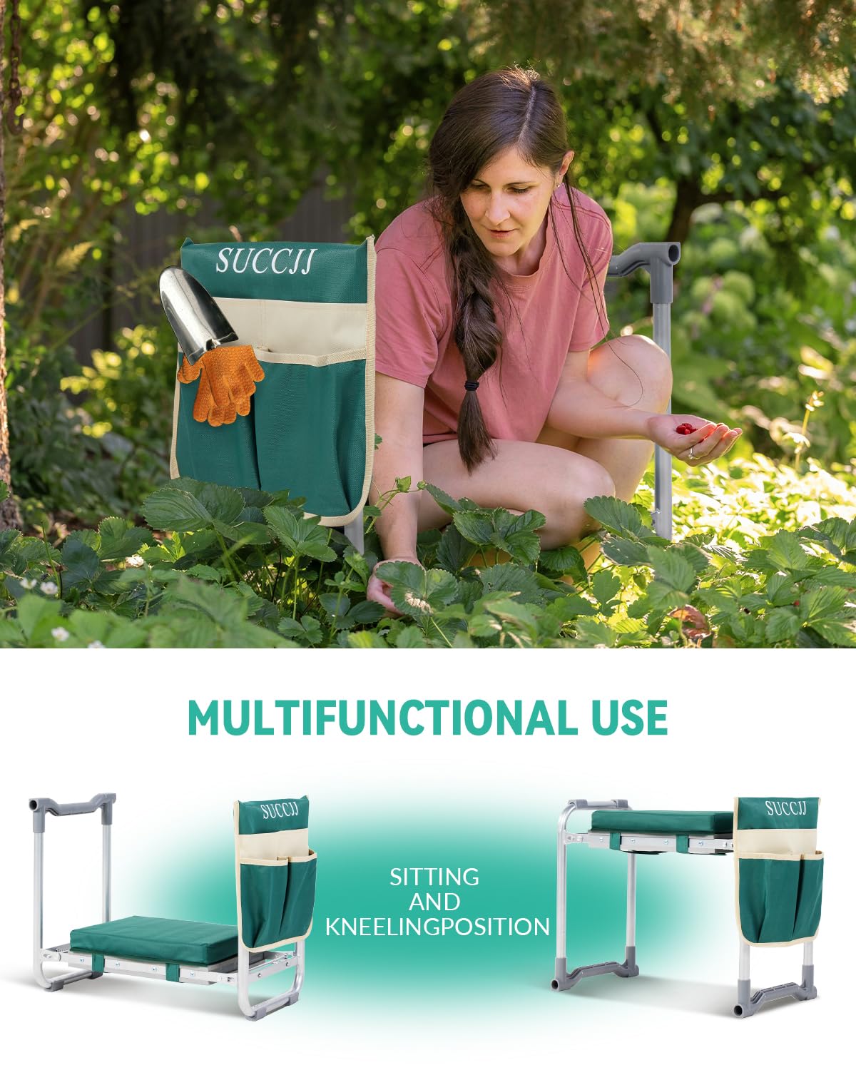 Heavy Duty Foldable Garden Kneeler and Seat - Extra Wide Gardening Bench with Handles for Seniors & Women - Perfect for Planting, Weeding, and Outdoor Activities (Green)