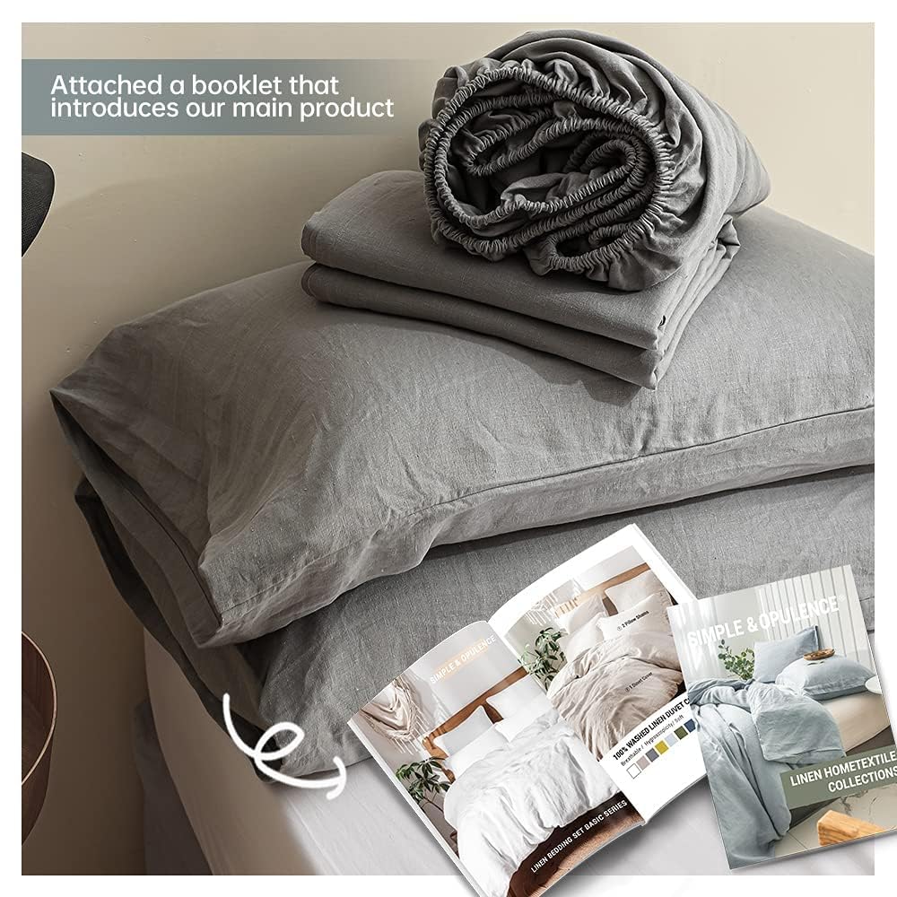 Premium 100% French Linen Sheet Set King Size - 4 Piece Breathable & Durable All-Season Bedding - Natural Grey Luxury Bed Sheets for Comfortable Sleep - Perfect for Master Bedroom, Guest Room & Vacation Homes