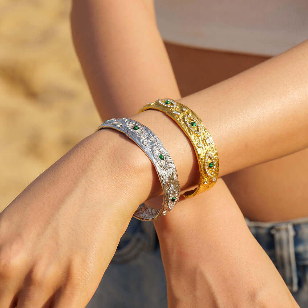 18K Gold Evil Eye Bangle Bracelet for Women - Protection Jewelry, Adjustable Lucky Charm Bracelet | JDB002 | Perfect for Gifts, Everyday Wear & Spiritual Protection