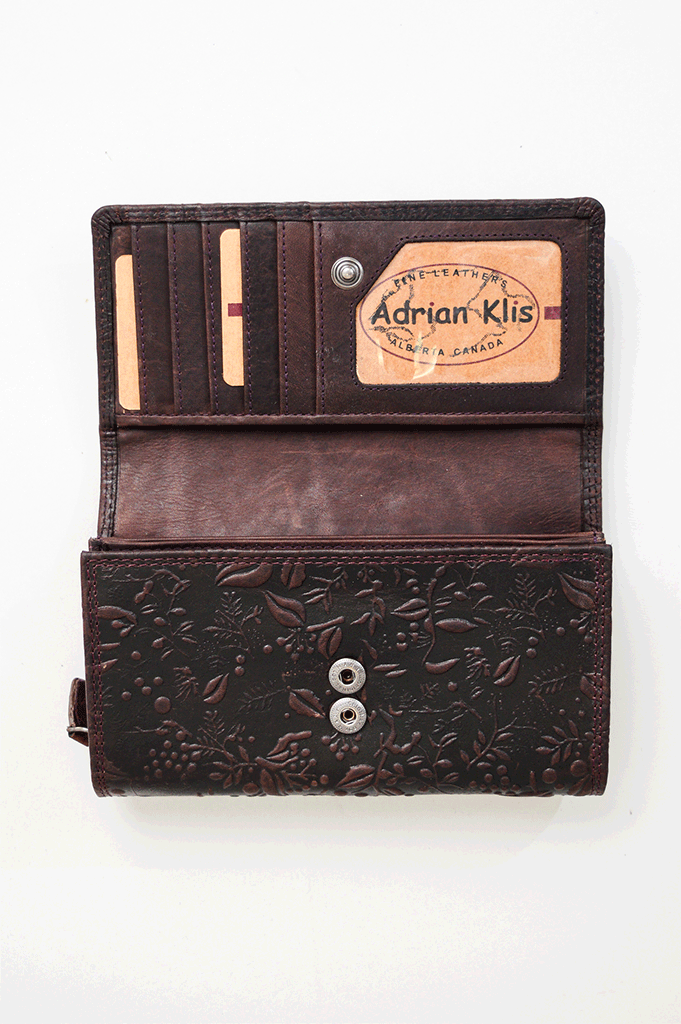 Adrian Klis 100 Flower Genuine Leather Wallet for Women - Elegant Purple Burgundy Design - Perfect for Everyday Use, Travel & Gift Giving