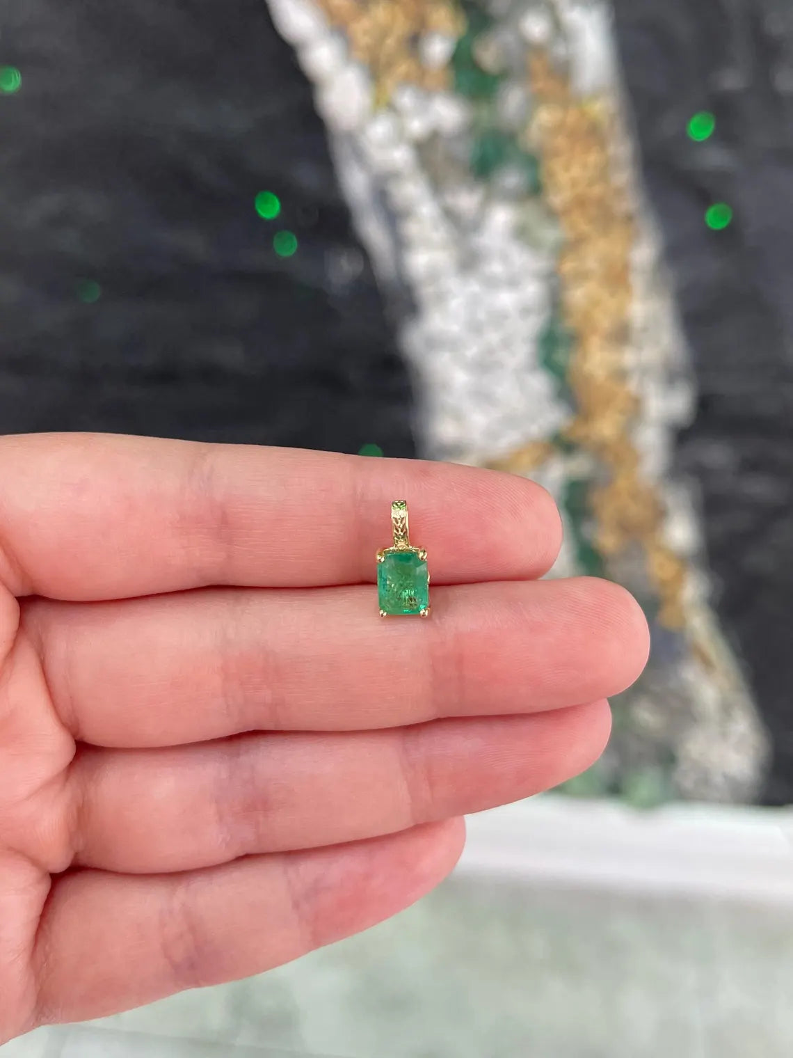 3.50ct Natural Emerald Cut Dark Green Emerald Floral Prong Necklace for Women - Elegant Jewelry Gift for Anniversary, Wedding & Special Occasions
