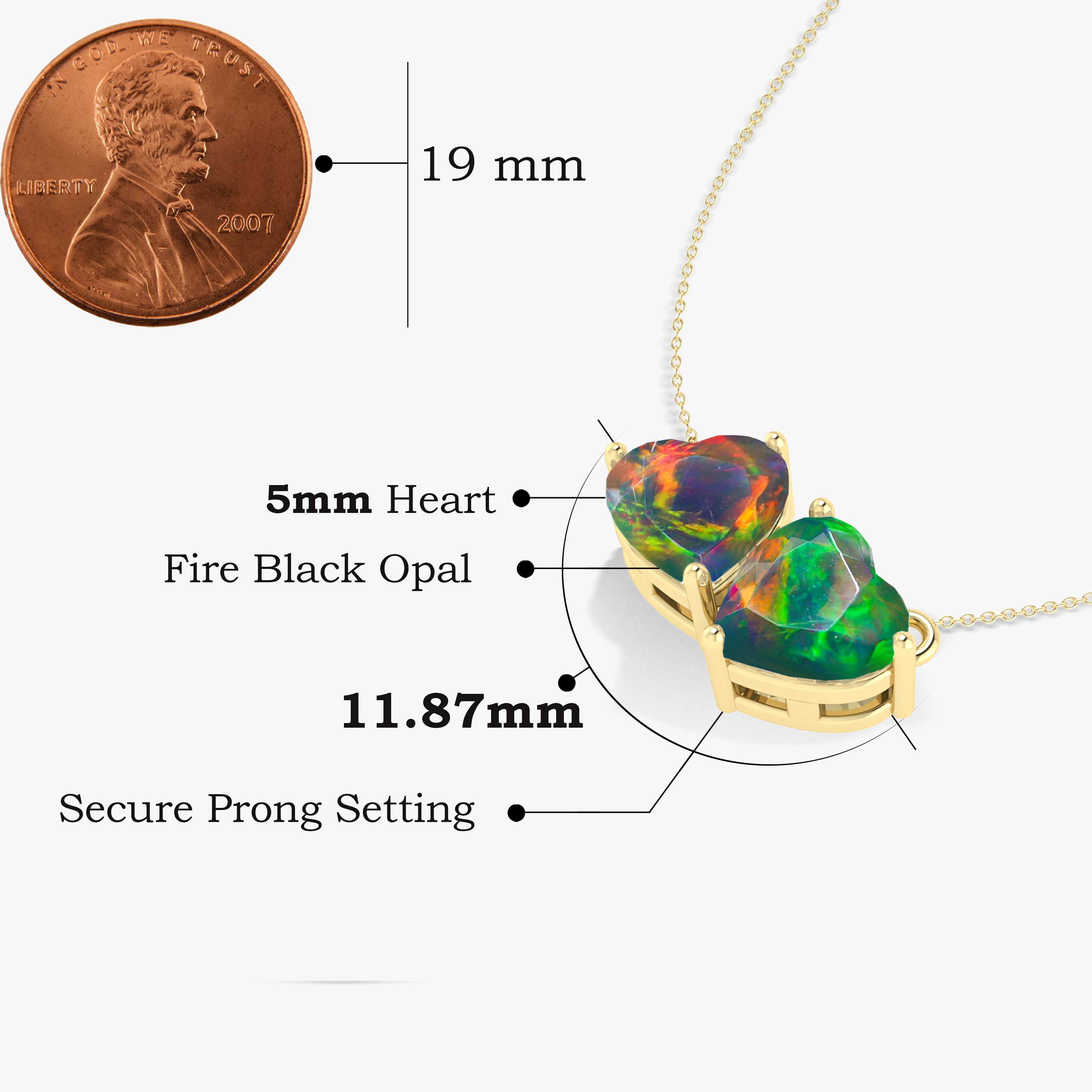 Multifire Black Opal Dual Heart Pendant Necklace - Elegant Jewelry for Women, Perfect Gift for Valentine's Day, Anniversary & Special Occasions
