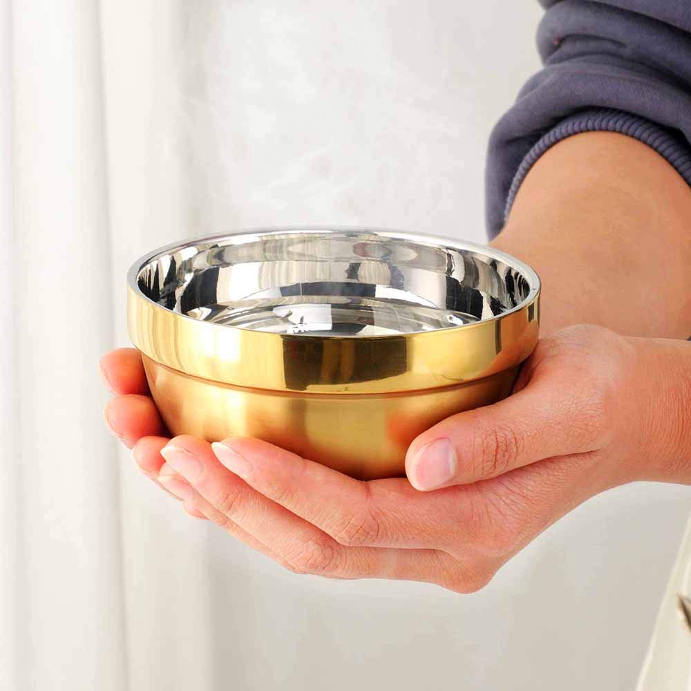 Premium 24-Piece SUS 304 Stainless Steel Bowl Set with Spoon & Chopsticks - 19oz Double-Walled Metal Rice & Cereal Serving Bowls for Restaurants, Home Kitchen, Family, Kids & Adults (Gold) - Ideal for Dining, Meal Prep, Camping & Outdoor Picnics