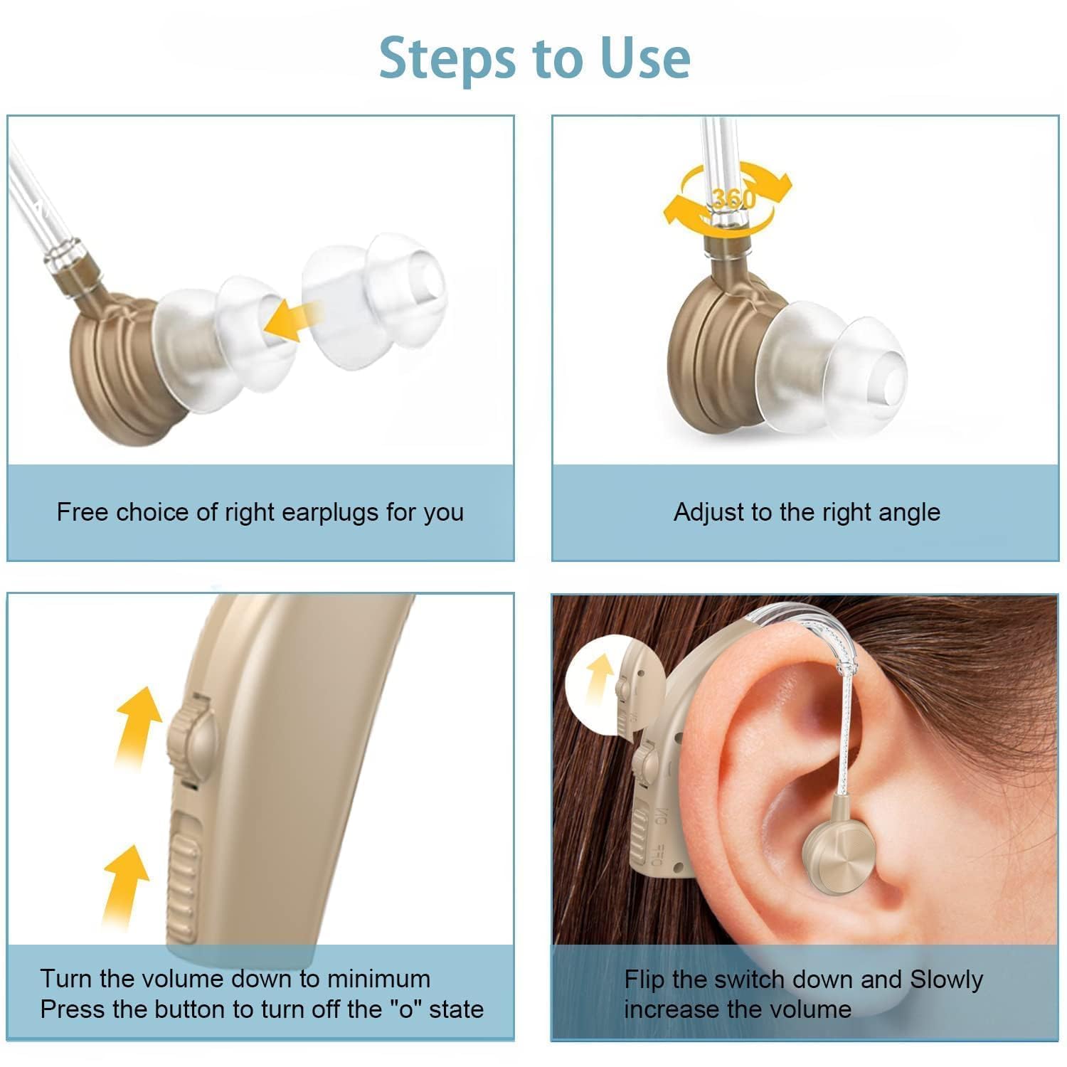 Rechargeable Hearing Aids for Seniors with Severe Hearing Loss - Digital Noise Cancelling Amplifier with Portable Charging Case & Volume Control - Beige - Ideal for TV Watching, Conversations & Outdoor Activities