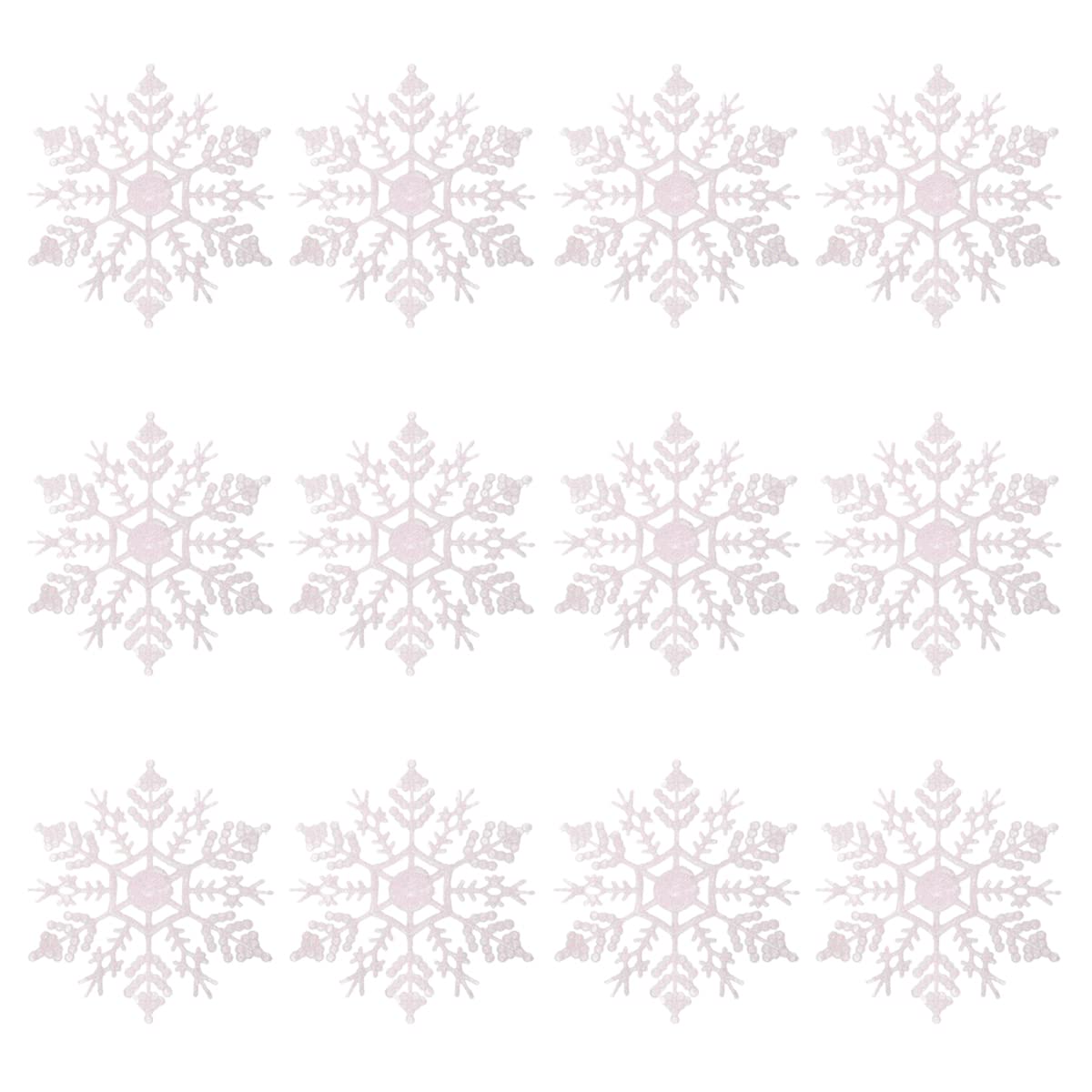 4 Inch Christmas Glitter Snowflake Ornaments - 12 Pack White Plastic Snowflake Decorations for Xmas Tree, Wedding, Party & Home Decor - Perfect for Holiday Decorating, Gift Wrapping & Festive DIY Projects