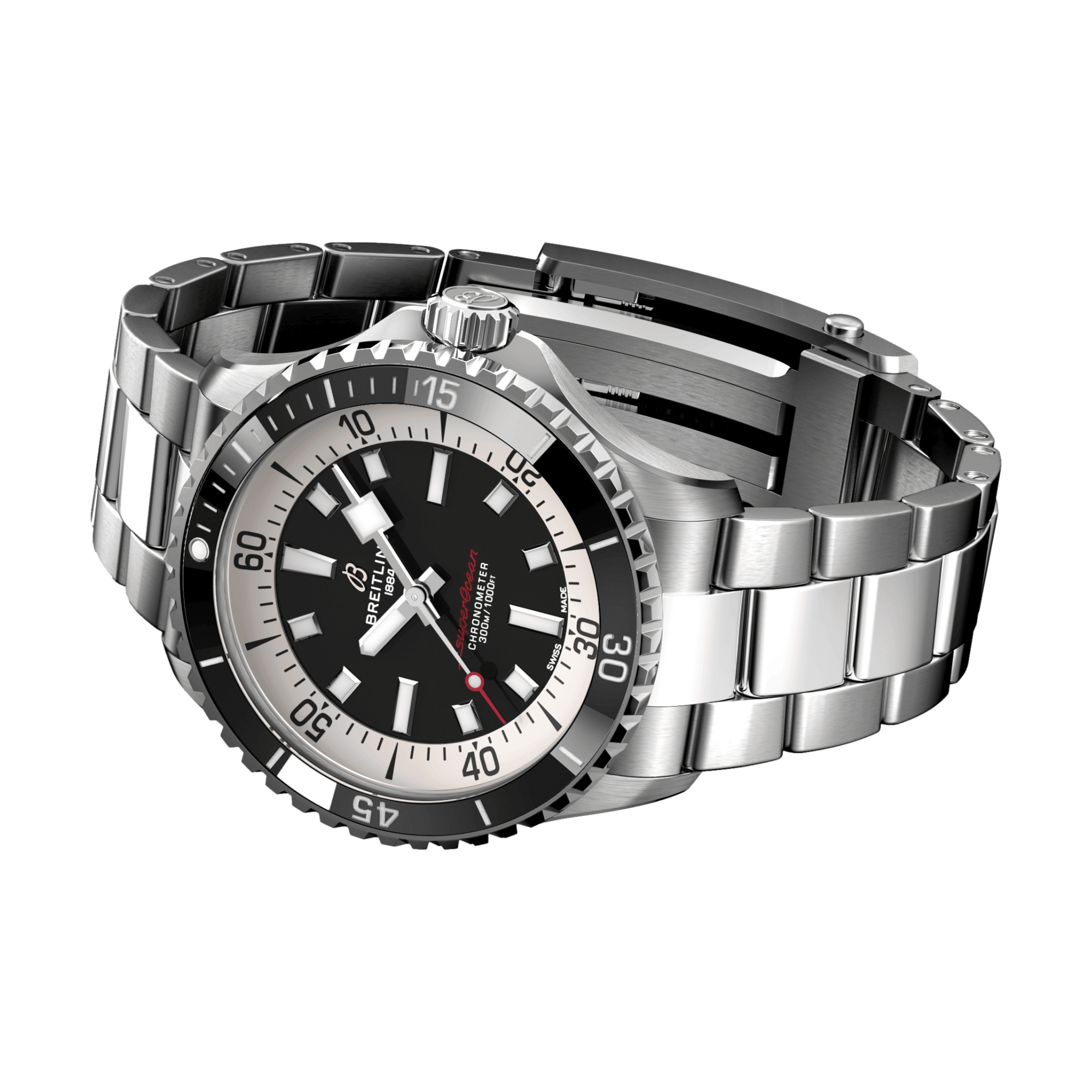 Superocean Automatic 42mm Men's Dive Watch - Black Dial with Stainless Steel Bracelet - Waterproof Luxury Timepiece for Scuba Diving, Swimming & Everyday Wear