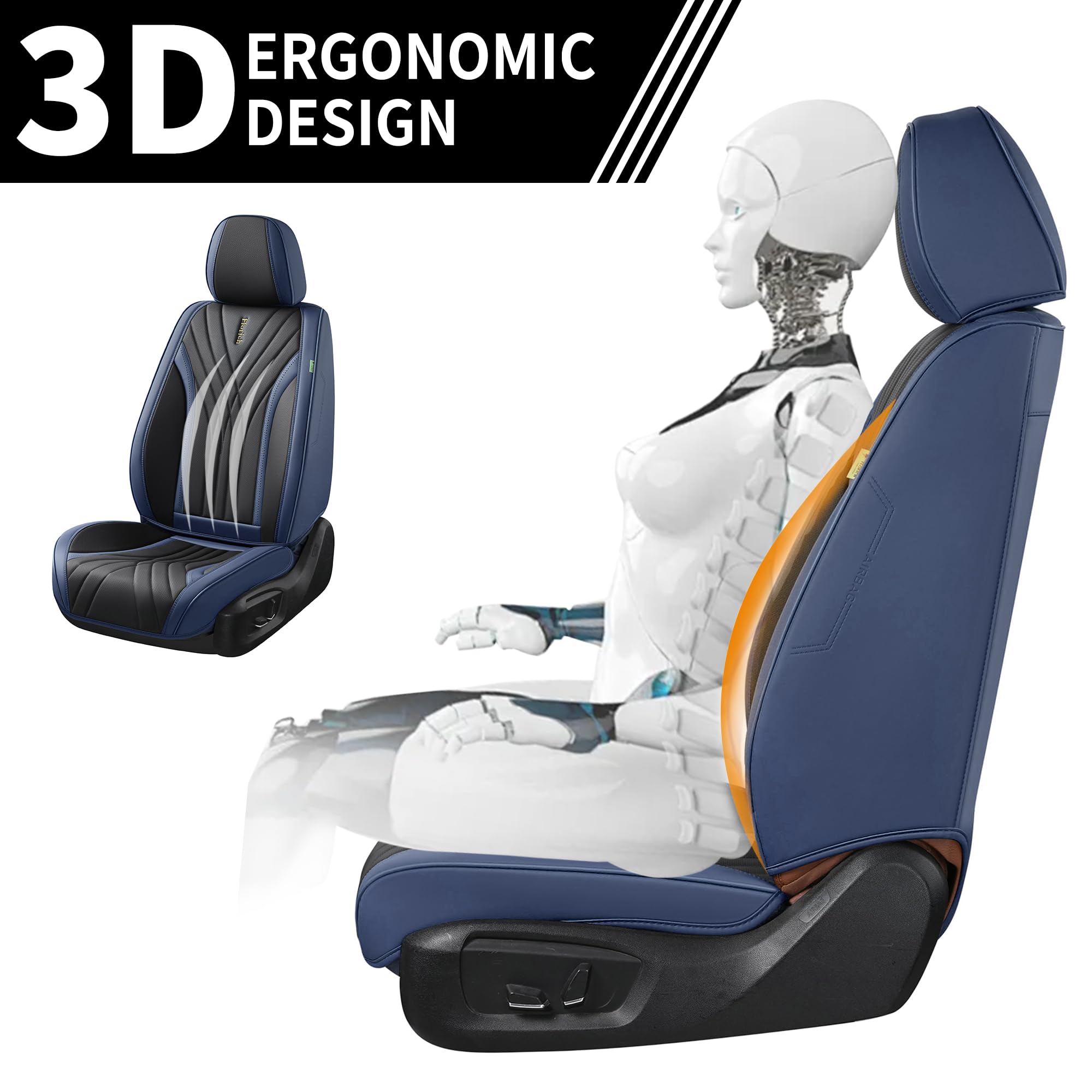 Premium FLORICH Front Seat Covers - 2-Piece Waterproof Leatherette Car Seat Protectors (Black & Blue) for Sedan, SUV & Pickup Trucks | Luxury Comfort & Vehicle Interior Protection for Daily Commute, Road Trips & Family Travel