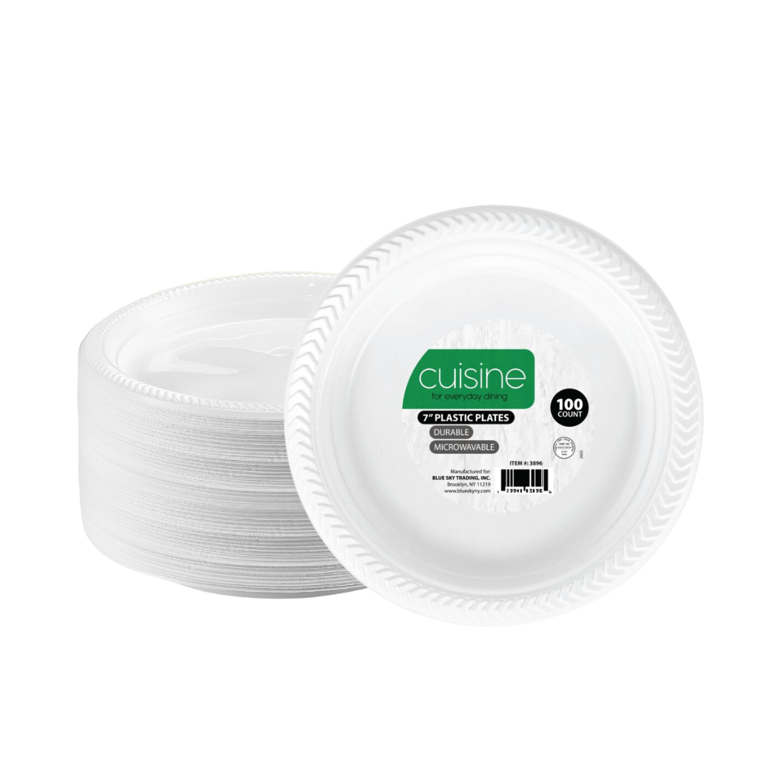7 Inch White Round Plastic Dinner Plates - Set of 6, Durable & Eco-Friendly Melamine Plates for Everyday Dining, Parties, Picnics & Outdoor Use