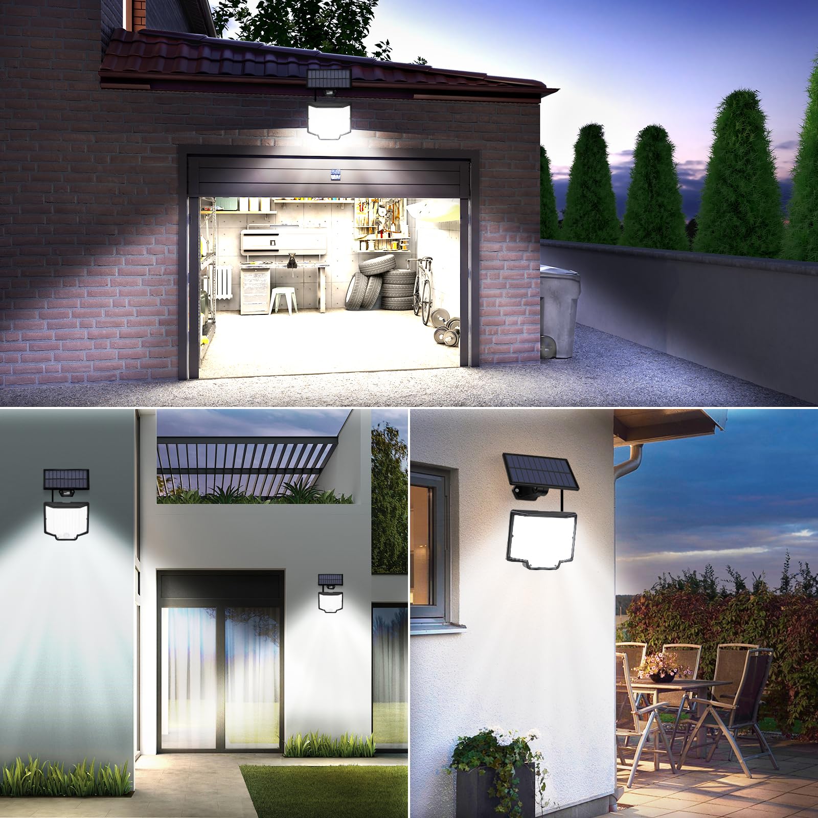 166 LED Solar Powered Outdoor Lights Waterproof with Motion Sensor - 3 Modes, Split Design with Extension Wires - Perfect for Yard, Garden, Garage Security Lighting (2-Pack) - Ideal for Pathway Illumination, Backyard Safety & Nighttime Visibility