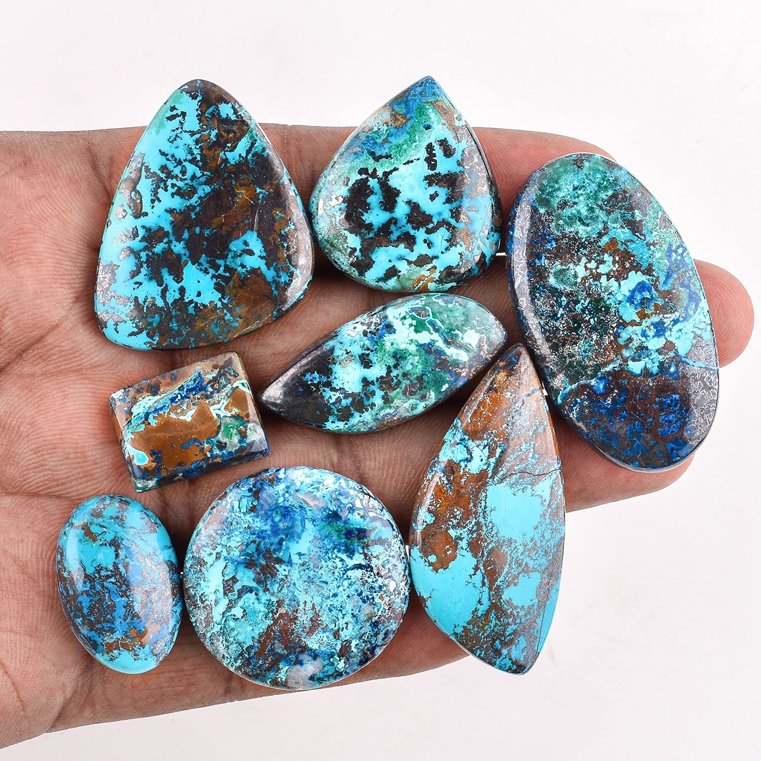 Natural Azurite with Chrysocolla Cabochon Crystal - Healing Chakra Stone, Birthstone for Jewelry Making, DIY Crafts, Wire Wrapping (500 Carats) - Perfect for Meditation, Energy Healing, and Handmade Jewelry Designs