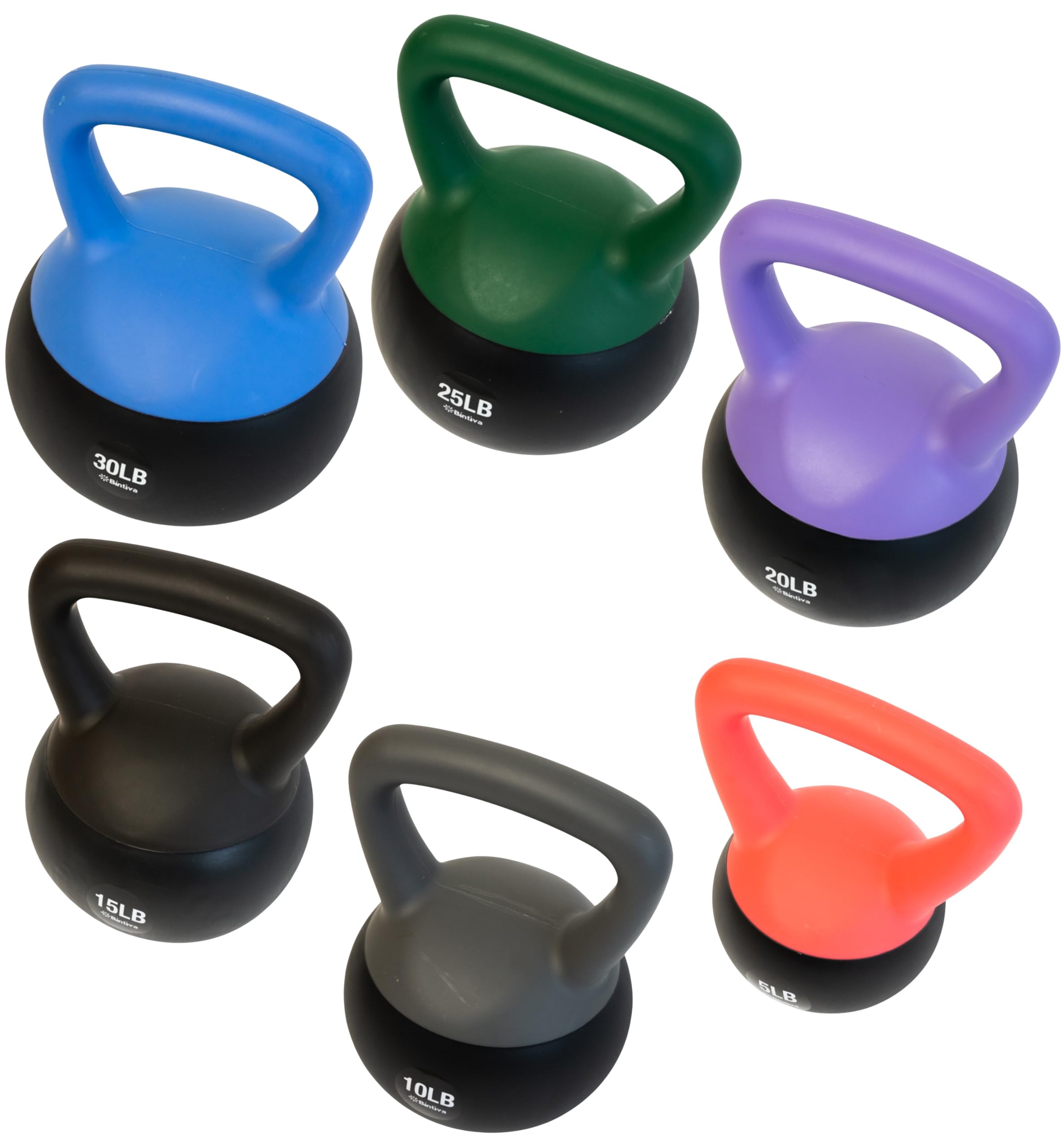 Bintiva Soft Kettlebells - Adjustable Weight Kettlebell Set with Sea Sand & Iron Fill for Home Gym, CrossFit, Yoga - Color Coded Dumbbells for Women & Men - Perfect for Strength Training, Cardio Workouts and Fitness Beginners