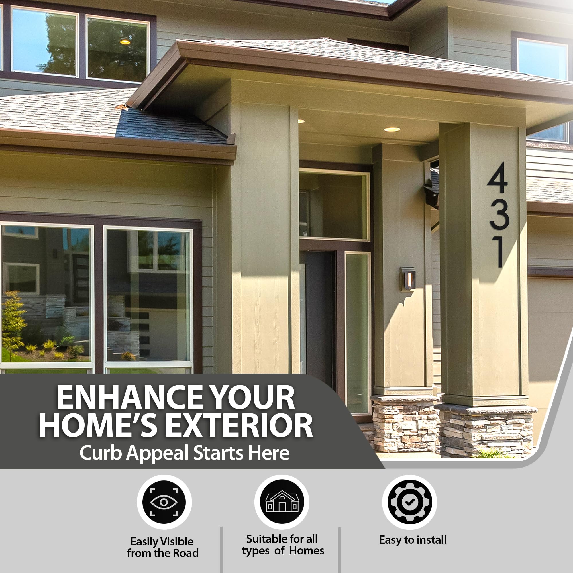 10 Inch Modern Floating House Numbers - Large Black Address Plaque with Nails Kit & Mounting Template - Easy to Install Exterior House Sign - Perfect for Garage Gates, Streets, Farmhouses & Mailboxes - Weatherproof Metal Address Numbers (Number 3) for Home, Business & Rural Properties