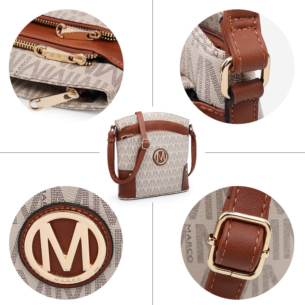 Women's Vegan Leather Crossbody Bag with Multiple Zipper Pockets - Stylish Monogram Shoulder Purse for Travel, Shopping & Everyday Use