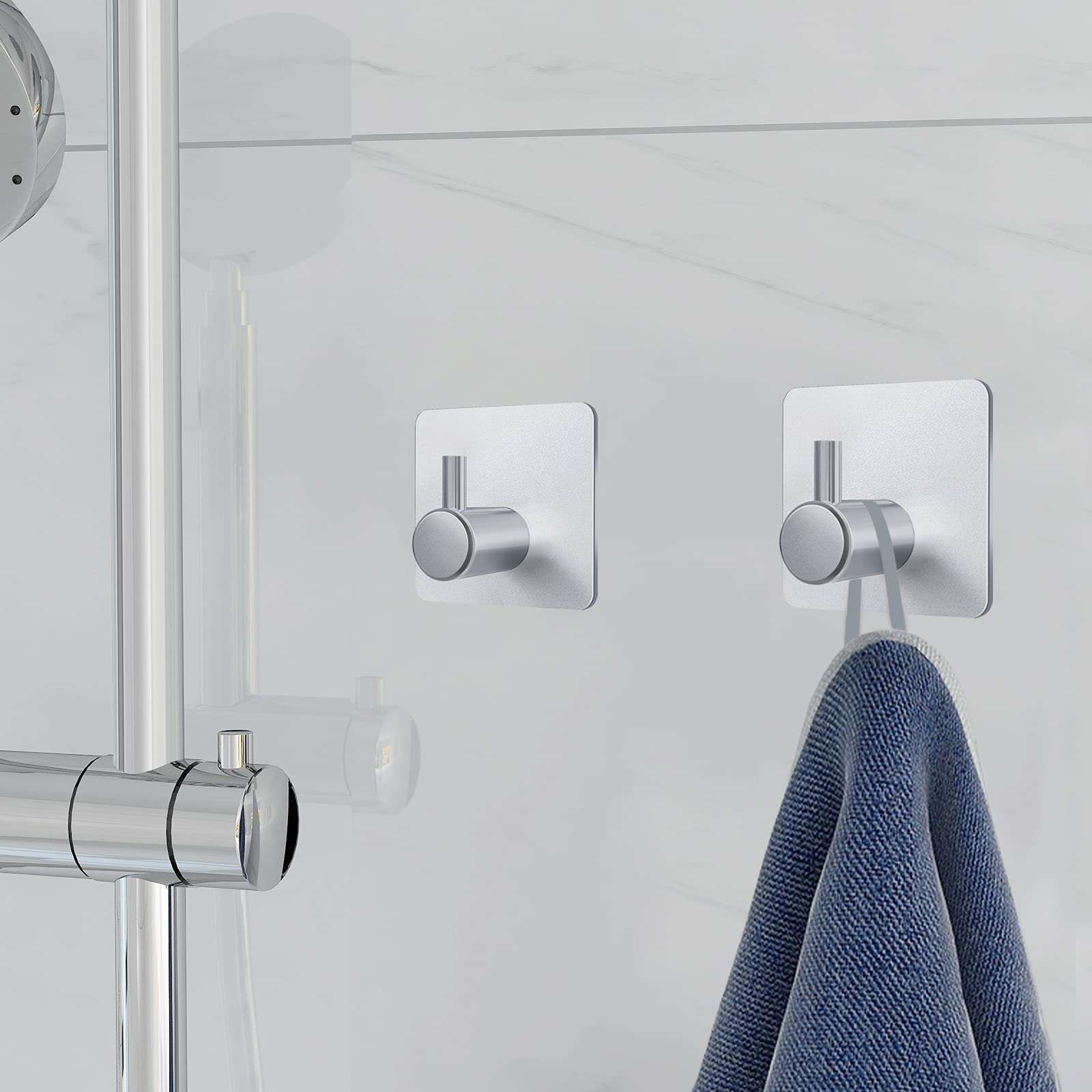 VAEHOLD 12 Pack Heavy Duty Adhesive Wall Hooks - Aluminum Hanging Hooks for Coat, Hat, Towel, Robe, Key & Clothes - Strong Wall Mount Hooks for Home, Office, Kitchen, Bathroom Organization (Silver) - Perfect for Space Saving Storage and Home Decor