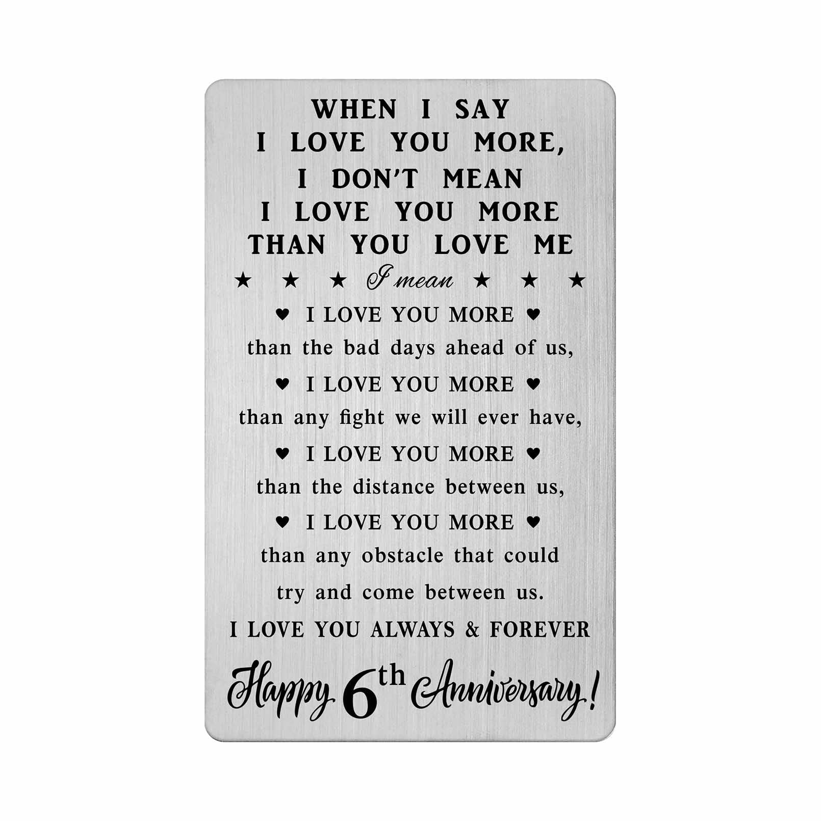 6th Anniversary Card for Couples - Romantic 6 Year Wedding Gift for Him & Her - Personalized Keepsake Wallet Card - Perfect for Anniversaries, Valentine's Day & Special Occasions