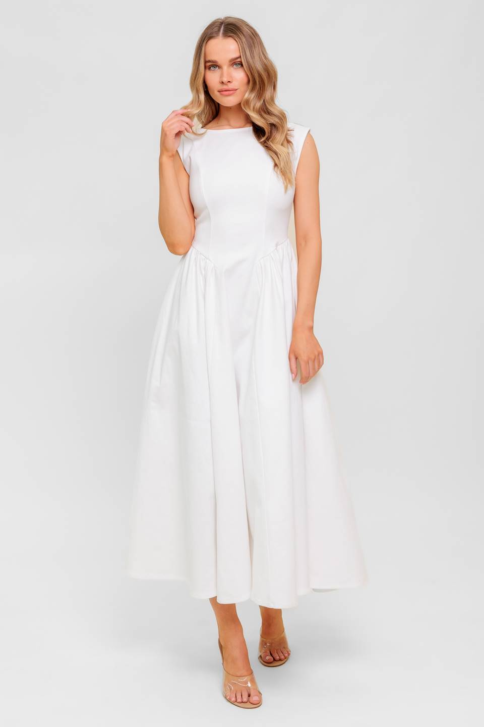 LISETTE Women's White Denim Midi Dress - Casual Summer Boho Style for Beach, Brunch & Date Nights