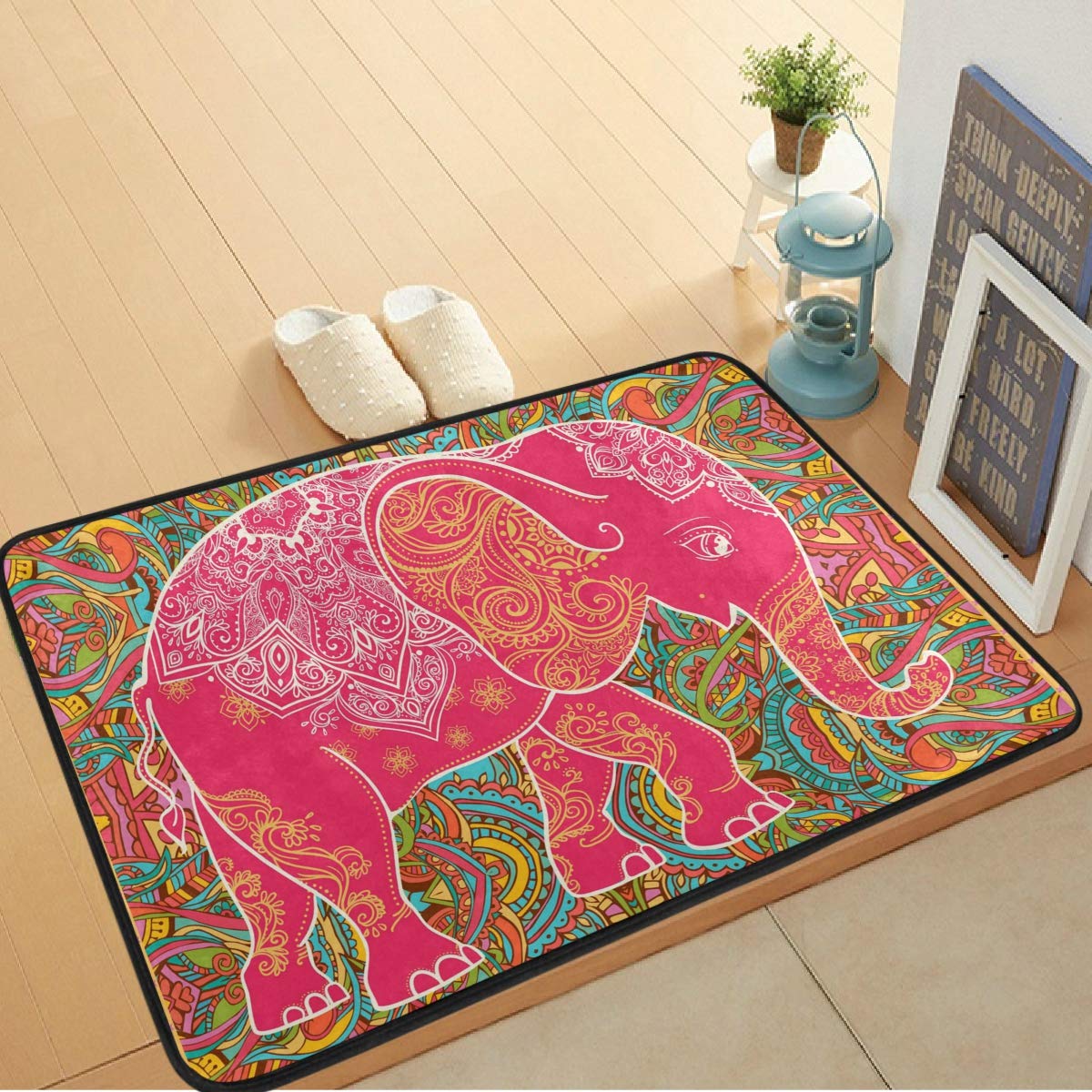Non-Slip Elephant Boho Paisley Indoor Door Mat - 23.6 x 15.7 Inch Entryway Floor Mat for Home, Apartment & Office - Perfect for Front Door, Kitchen & Mudroom