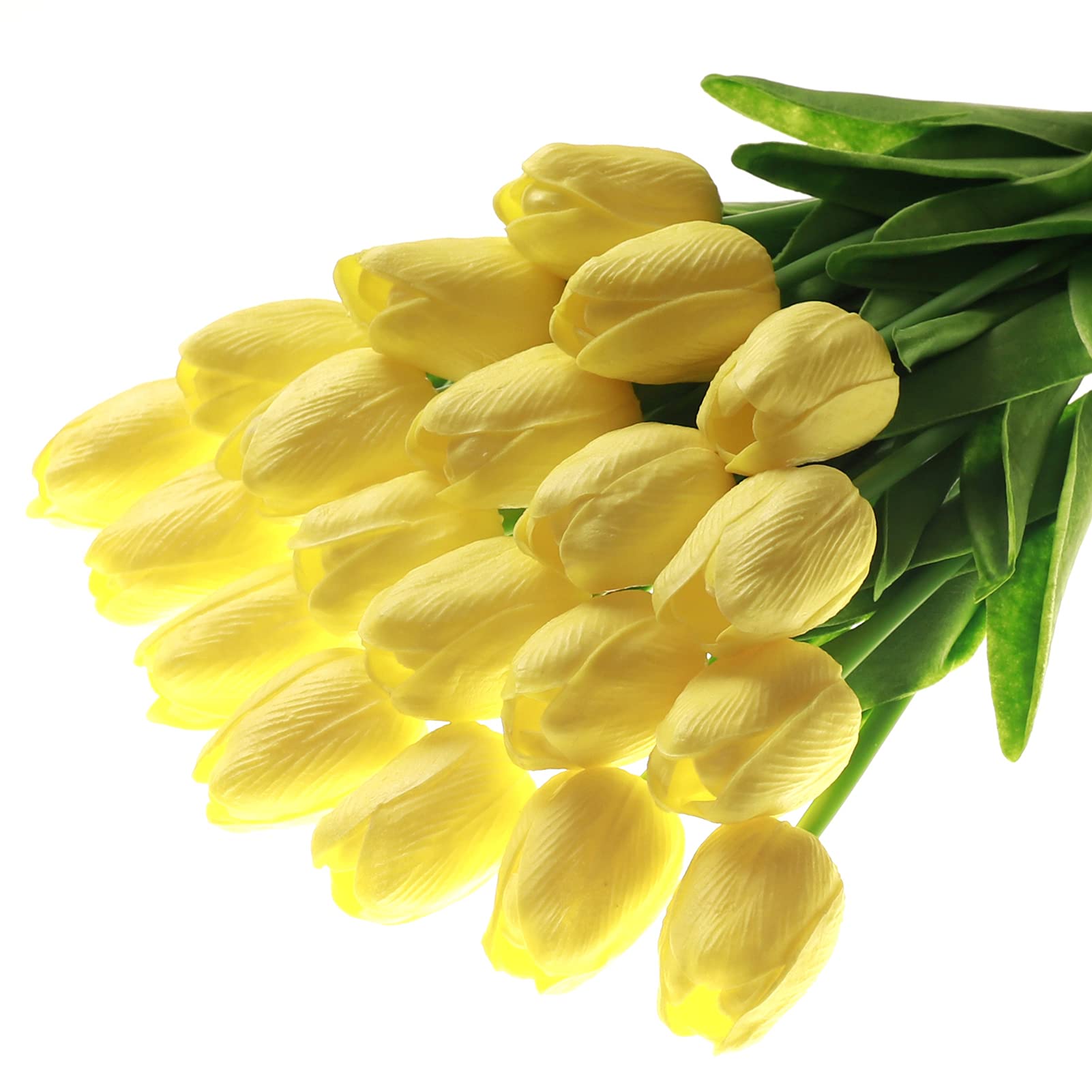 20 Pcs Real Touch Yellow Artificial Tulips - PU Faux Flowers Bouquet for Home, Office, Wedding & Party Decor | Perfect for Centerpieces, Tablescapes & DIY Floral Arrangements