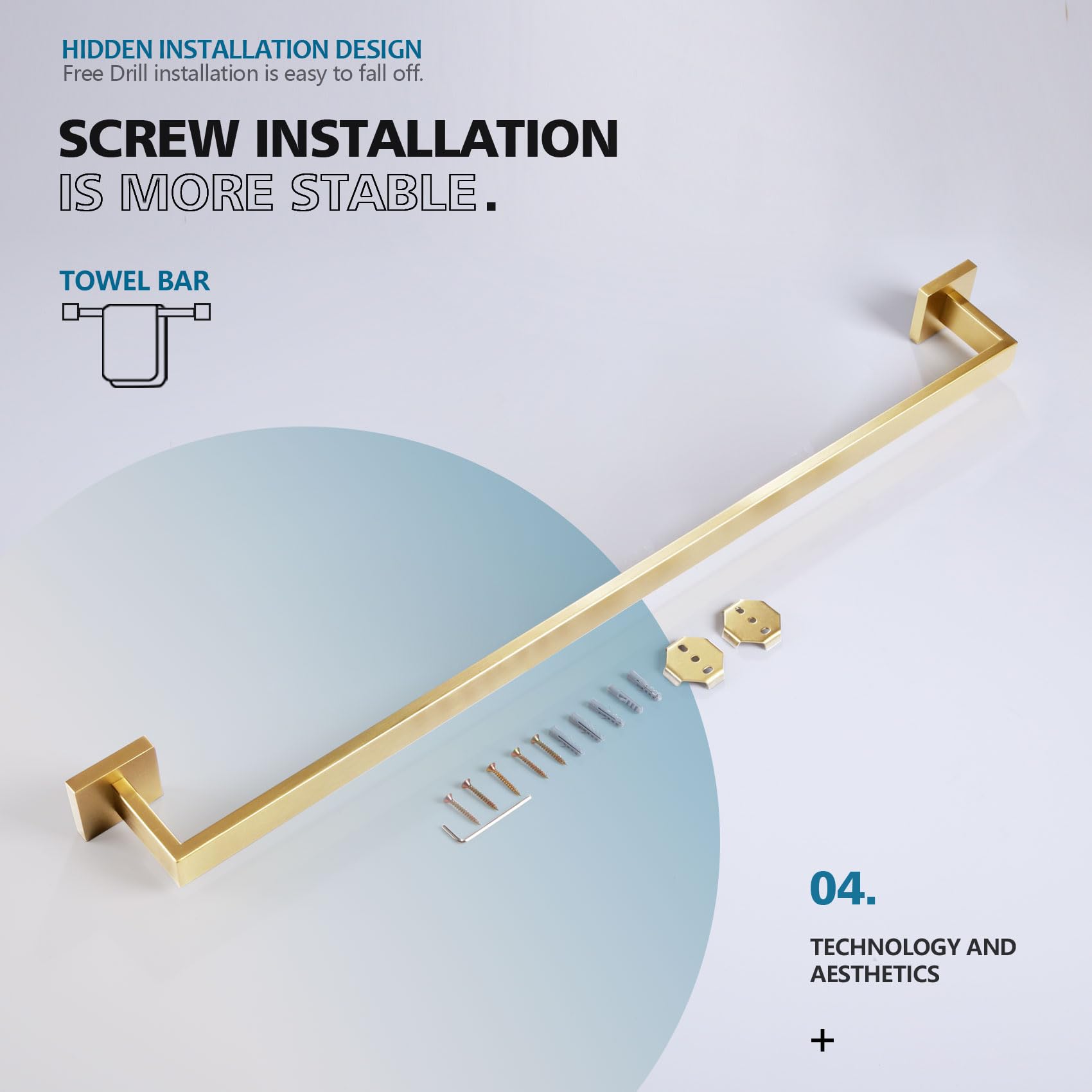32 Inch Gold Bath Towel Bar - Brushed Gold Bathroom Towel Rack & Shower Hand Towel Hanger (33.3
