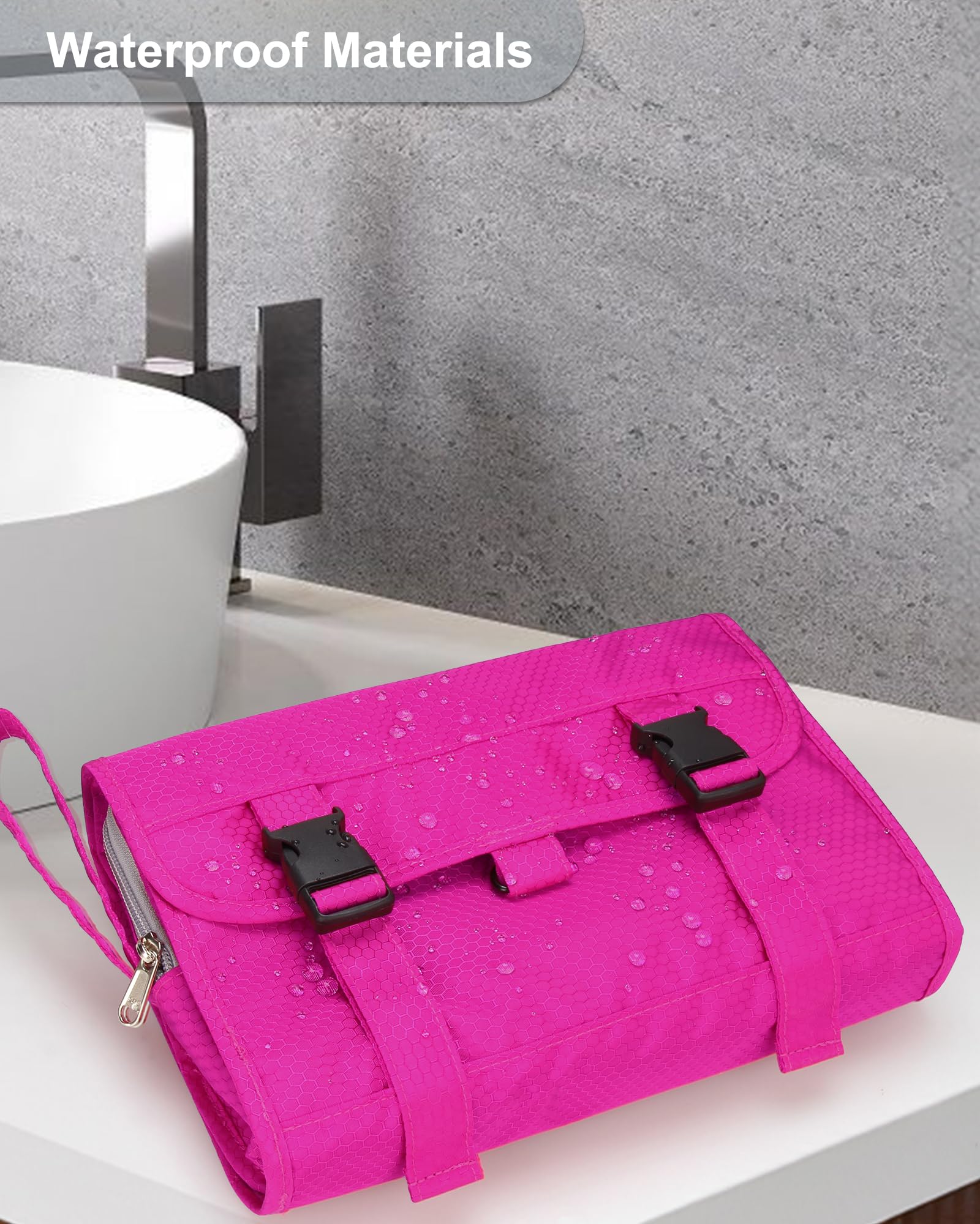 Relavel Hanging Travel Toiletry Bag for Women - Large Waterproof Cosmetic Organizer with Multiple Pockets, Pink Hanging Makeup Bag for Bathroom & Shower Essentials - Perfect for Travel, Camping & Gym Use