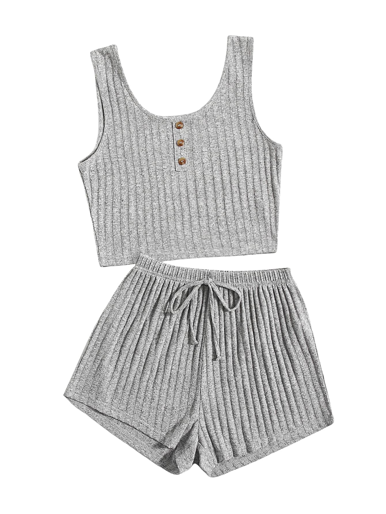 SOLY HUX Women's Ribbed Knit Pajama Set for Sleep & Lounge