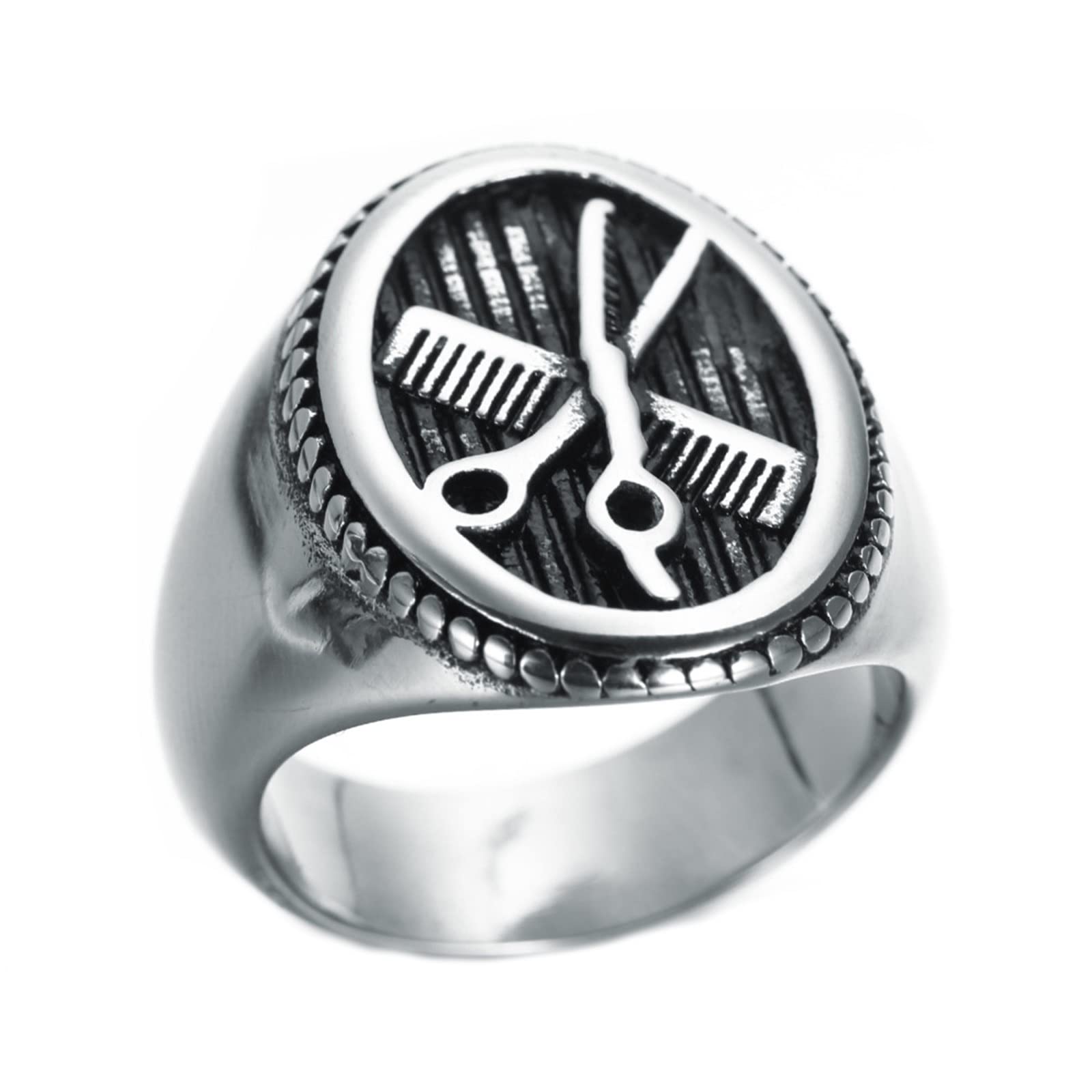 Premium Stainless Steel Signet Ring for Men & Women - Engraved Comb Scissors Design, Wedding Band, Anniversary Gift for Boyfriend, Husband, Father - Sizes 7-13 - Perfect for Daily Wear, Special Occasions & Fashion Statements