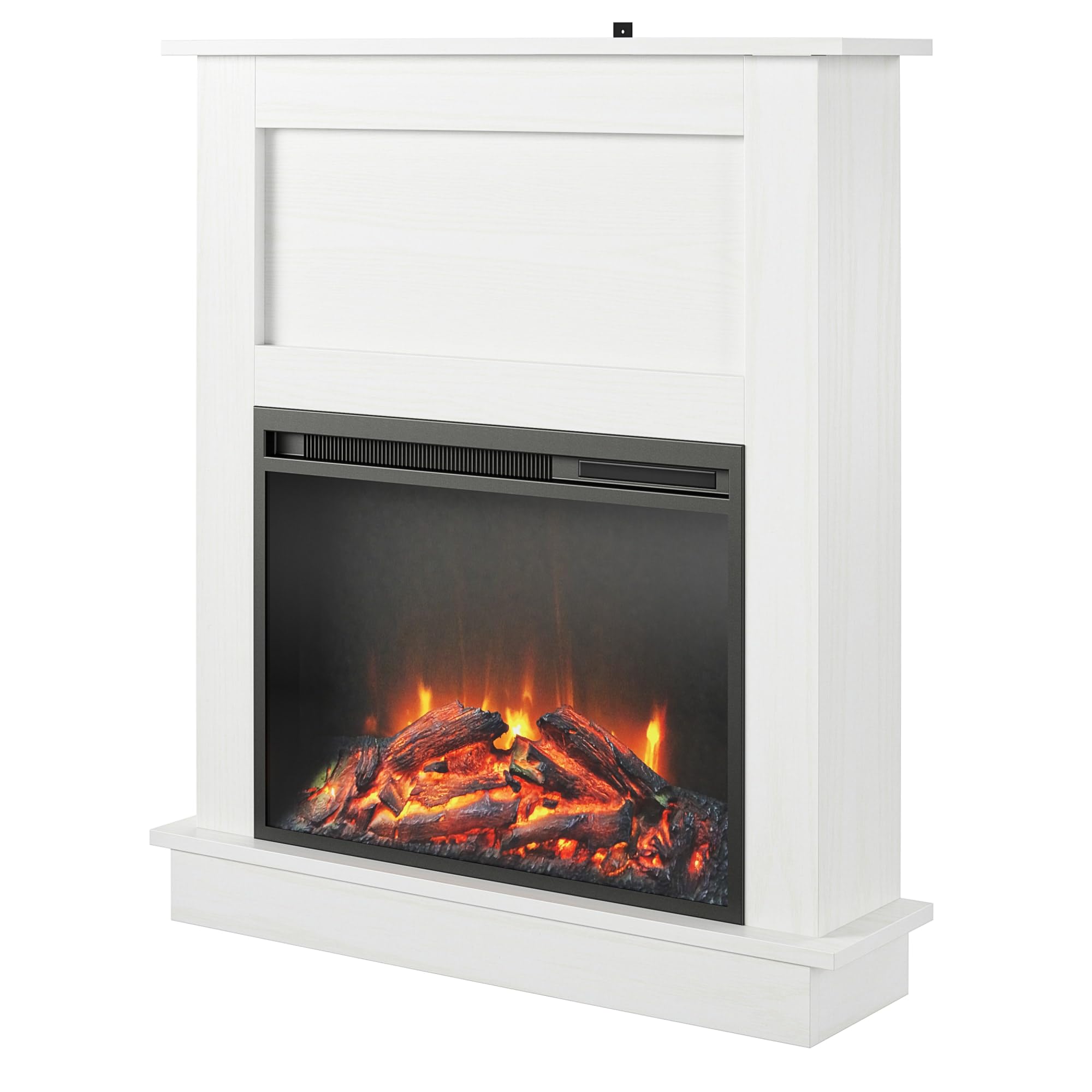Ameriwood Home Ellsworth White Electric Fireplace with Mantel - 400 sq. ft. Heating, Remote Control, Neutral Finish for Living Room, Bedroom & Office | Cozy Home Decor & Space Heater for Winter