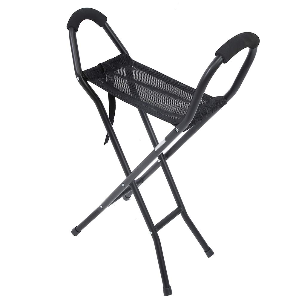 Foldable Cane Seat with Adjustable Height - Lightweight Walking Stick & Travel Stool for Seniors & Elderly - Perfect for Outdoor Activities, Hiking, Shopping & Daily Support
