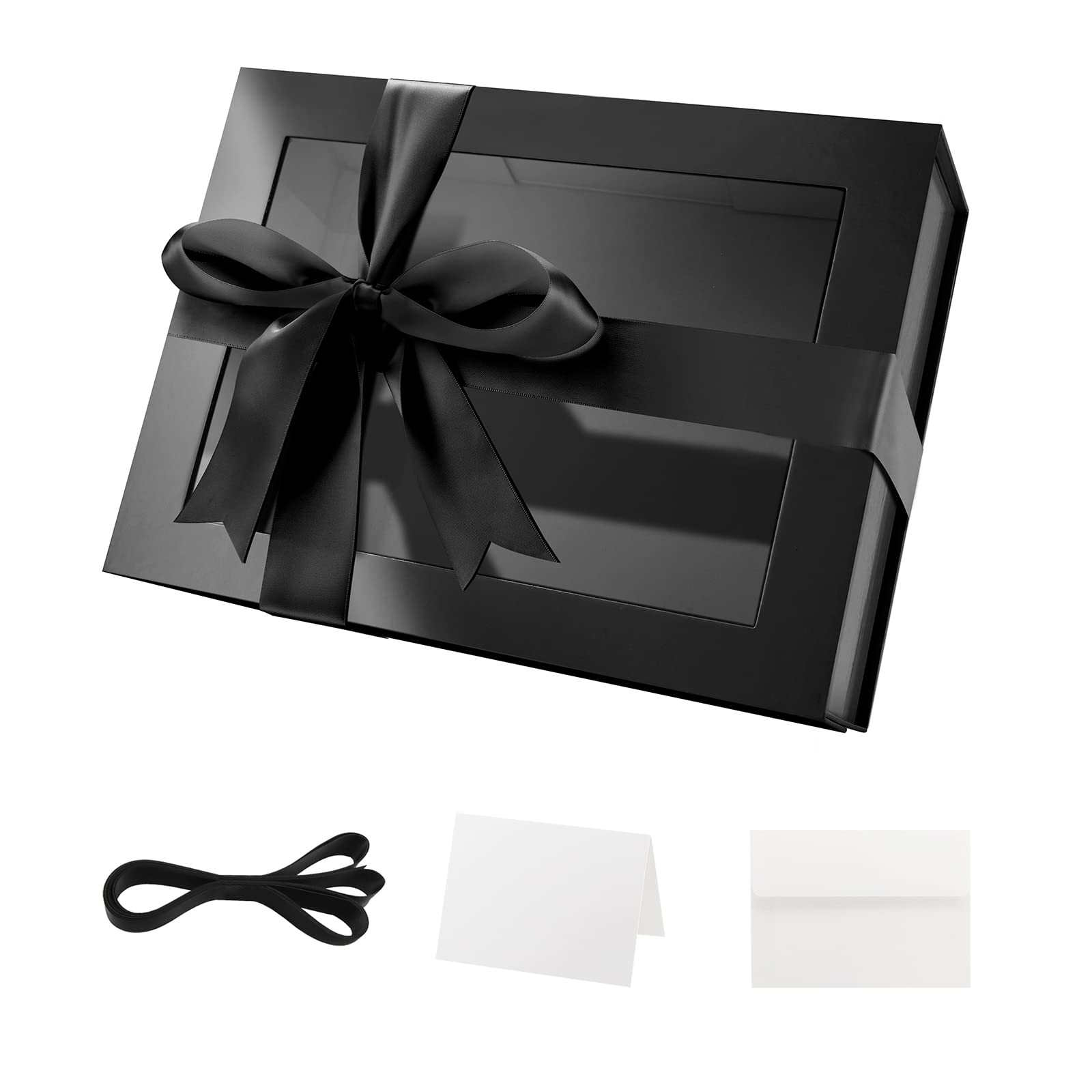 Premium Black Gift Box with Clear Window - 9x6.5x3.8 Inches Magnetic Closure Present Box Includes Ribbon & Card - Groomsmen Proposal Box, Birthday Gifts, Wedding Favors, Jewelry Packaging - Elegant Glossy Finish for Special Occasions