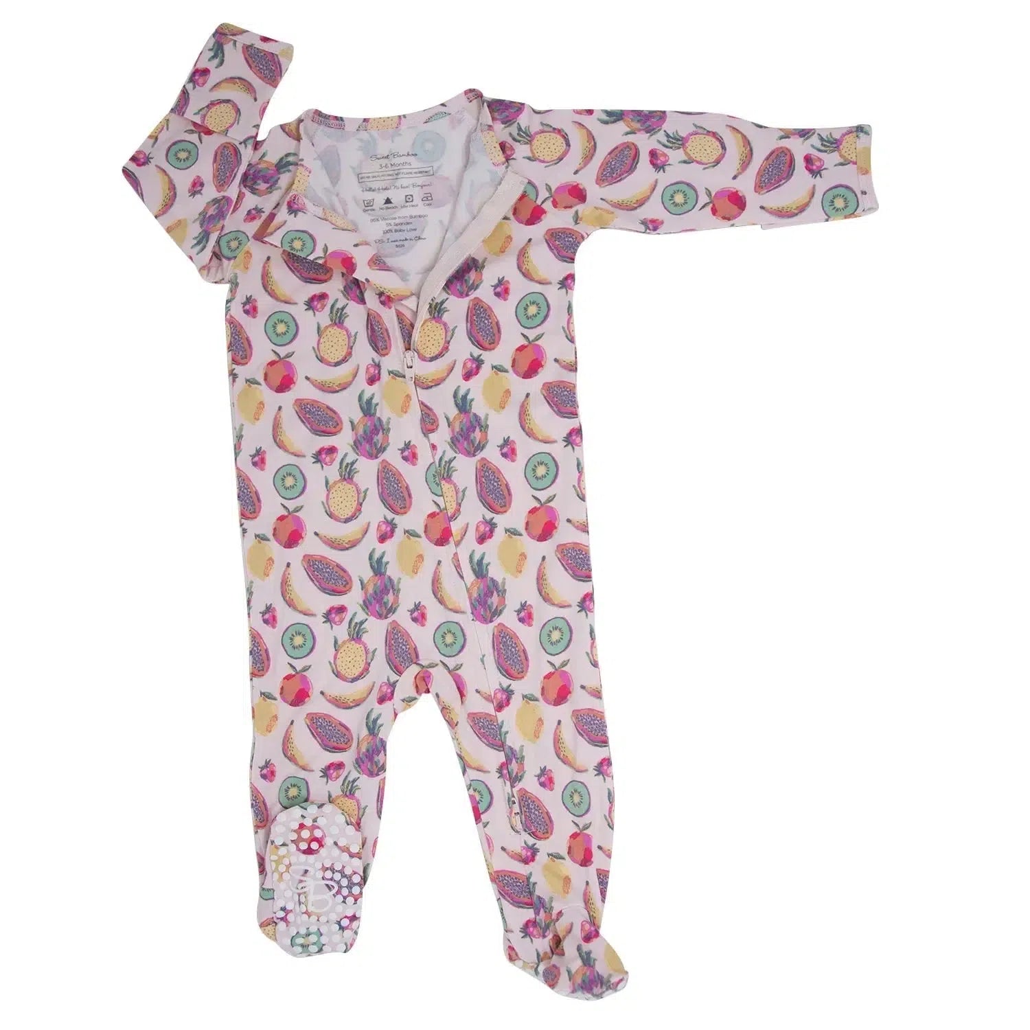 Sweet Bamboo Baby Zipper Footie Pajamas - Soft & Comfortable Tropical Fruits Print Sleepwear for Infants & Toddlers - Perfect for Bedtime, Playtime & Photo Shoots