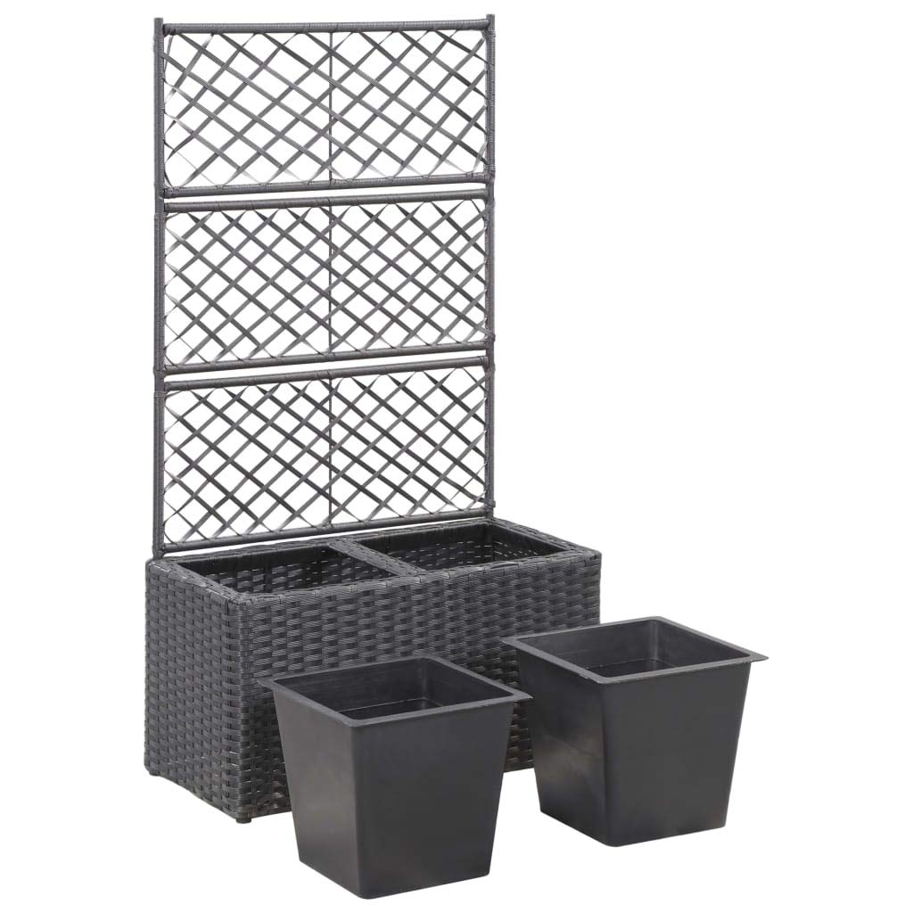 Black Poly Rattan Trellis Raised Garden Bed with 2 Pots - 22.8