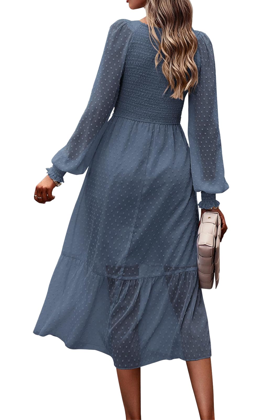 PRETTYGARDEN Women's Floral Swiss Dot Chiffon Dress - Long Sleeve V-Neck Empire Waist Ruffled Midi Dress for Spring 2025 | Perfect for Wedding Guest, Garden Party & Date Night Outfits