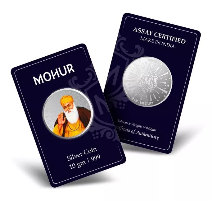 999 Pure Silver Guru Nanak Ji 10 Grams Coin - Authentic Collectible Religious Coin (Design 32) for Sikh Devotees, Pooja Gifts & Spiritual Collections