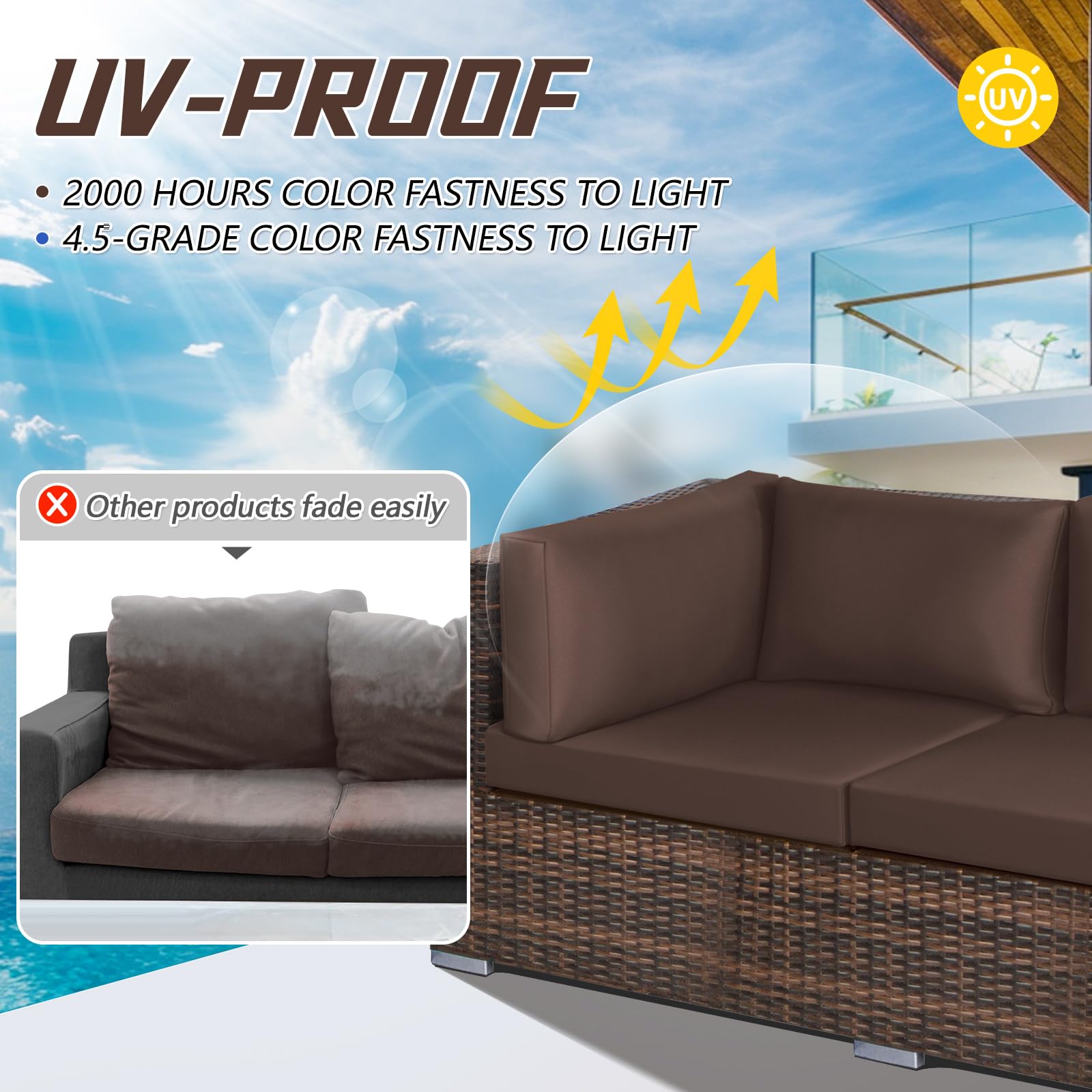 Patelai 11-Piece Outdoor Patio Cushion Slipcovers Set - Waterproof Replacement Covers for Sectional Sofa, Furniture & Couch (3 Sizes, Brown) - Perfect for Backyard, Deck, Poolside & Garden Relaxation