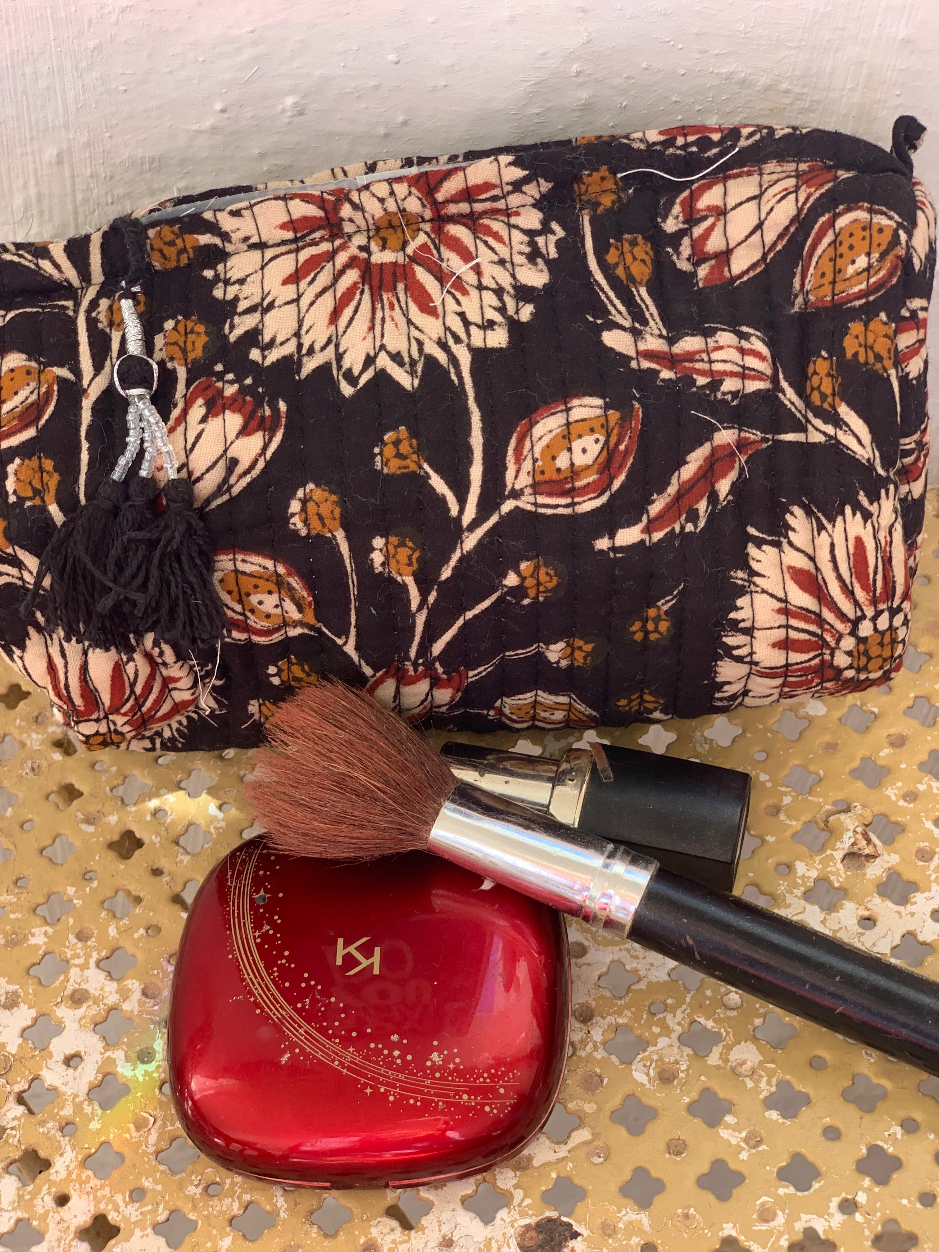 Handmade Block Print Cotton Cosmetic Bags - Eco-Friendly Makeup Pouch (3 Sizes) | Perfect for Travel, Gym & Daily Organizer