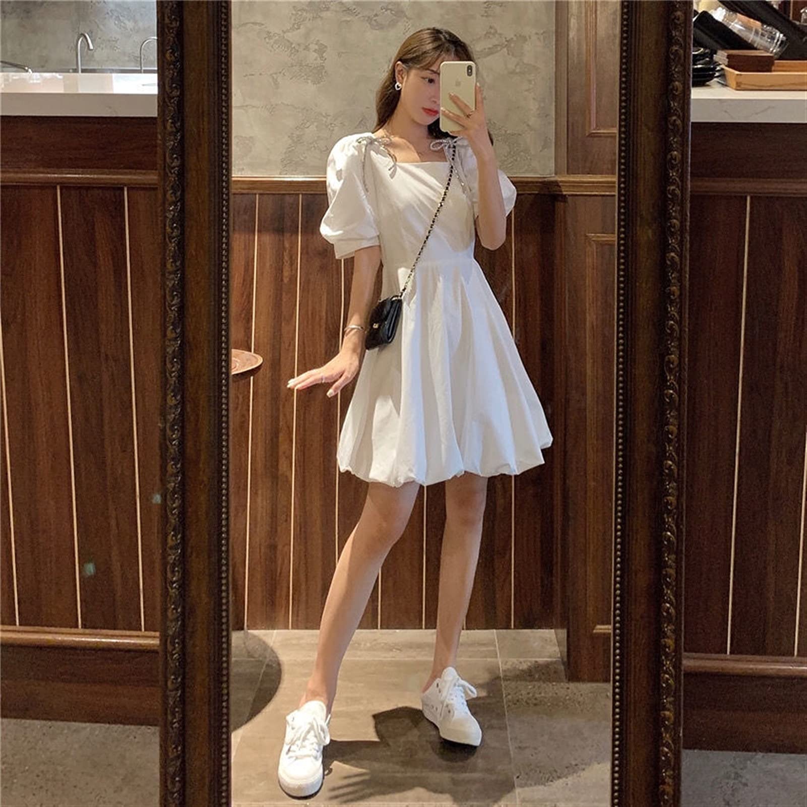 Gothic Lolita Dress for Women - White Puff Sleeve Fairy Costume with Bows & Chiffon Fabric | Kawaii Anime Cosplay, Tea Party, Halloween Costume, Gothic Fashion Outfit