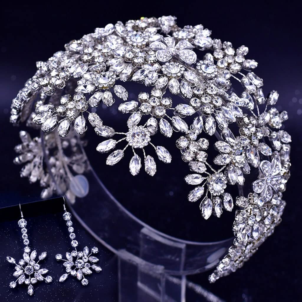 GLUXIT Alloy Flower Wedding Tiara Crown - Rhinestone Bridal Headband for Women, Bride Hair Accessories & Headdress - Perfect for Weddings, Prom, Parties & Special Occasions