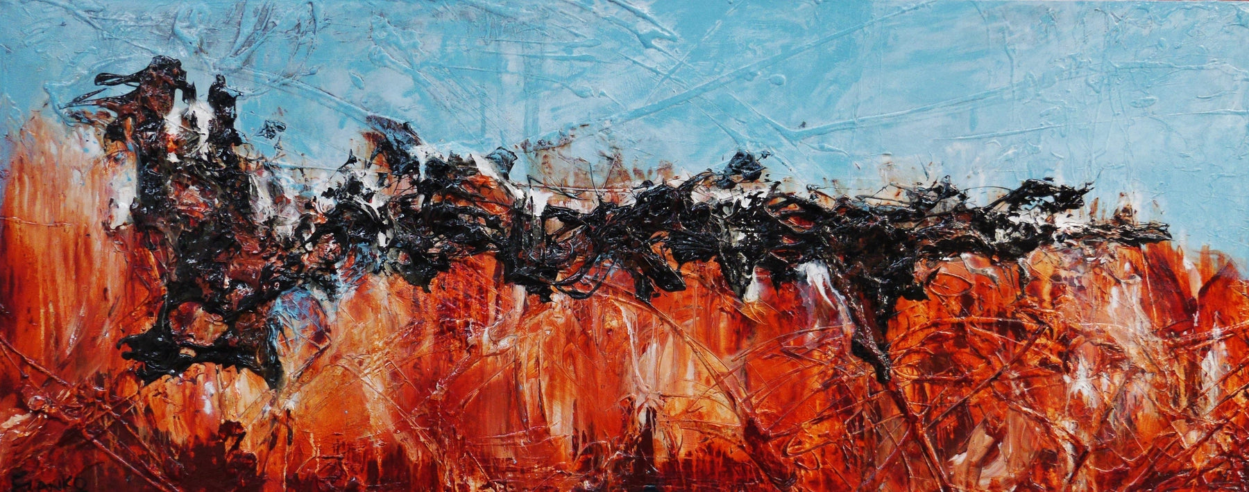 200cm x 80cm Red Oxide Blue Textured Abstract Wall Art Painting - Modern Home Decor for Living Room, Bedroom & Office