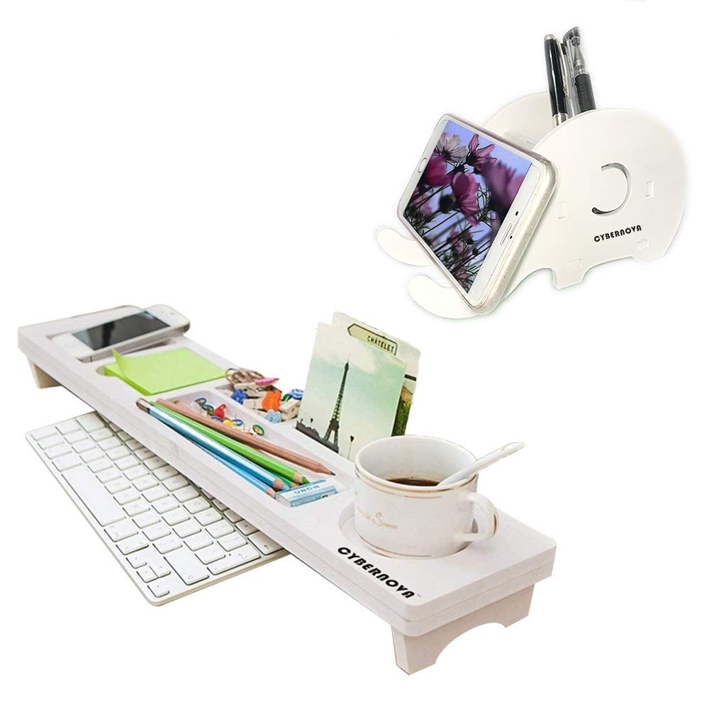 CYBERNOVA Multifunctional Desk Organizer - Office Supplies Storage for Keyboard, Pencil Holder, Phone Stand & Small Items | Perfect for Home Office, Study Desk & Workspace Organization