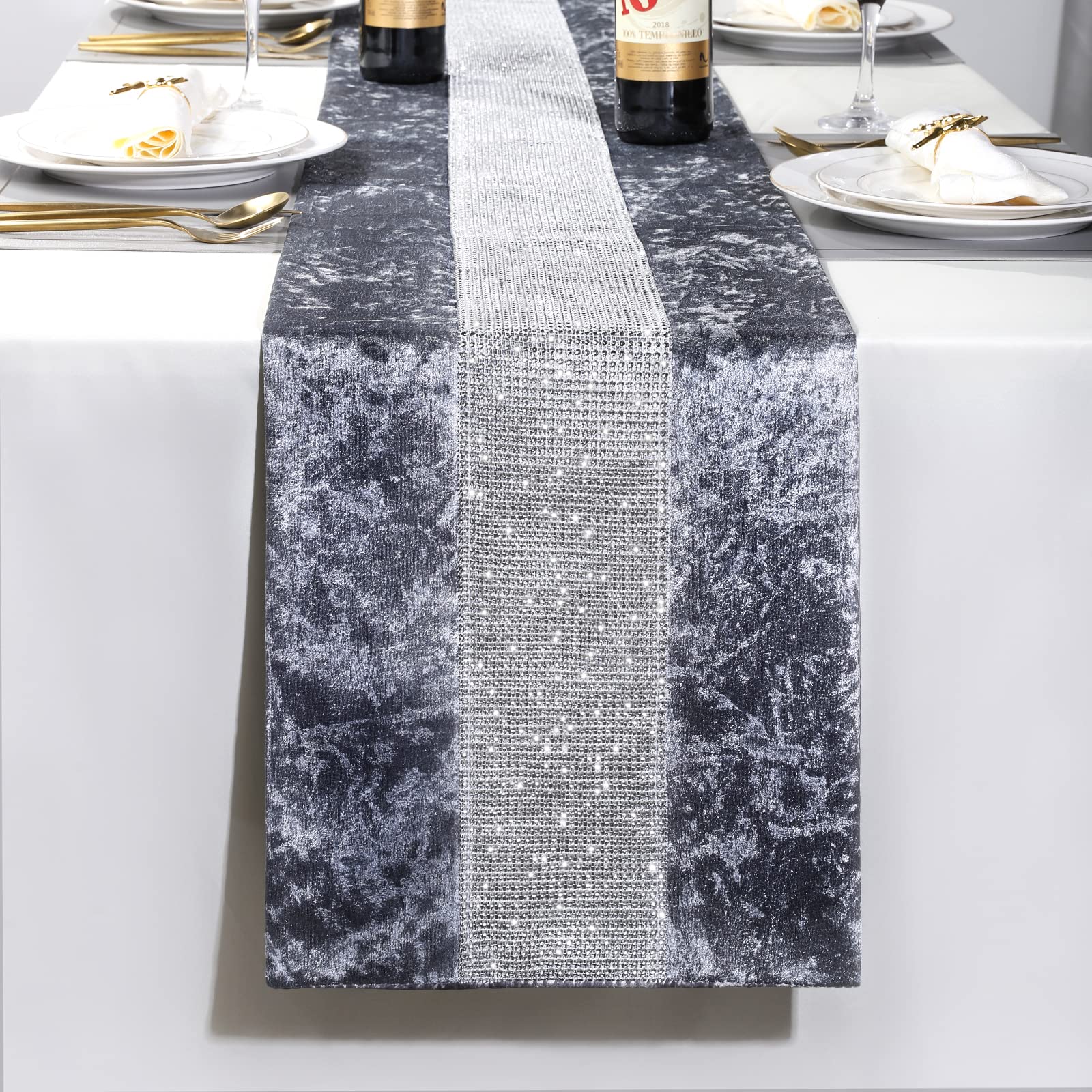 Elegant 13 x 108 Inch Glam Table Runner with Diamante Strip - Rectangular Dining Table Decor for Home, Kitchen, Party, Wedding & Christmas | Perfect for Holiday Dinners, Bridal Showers & Festive Celebrations