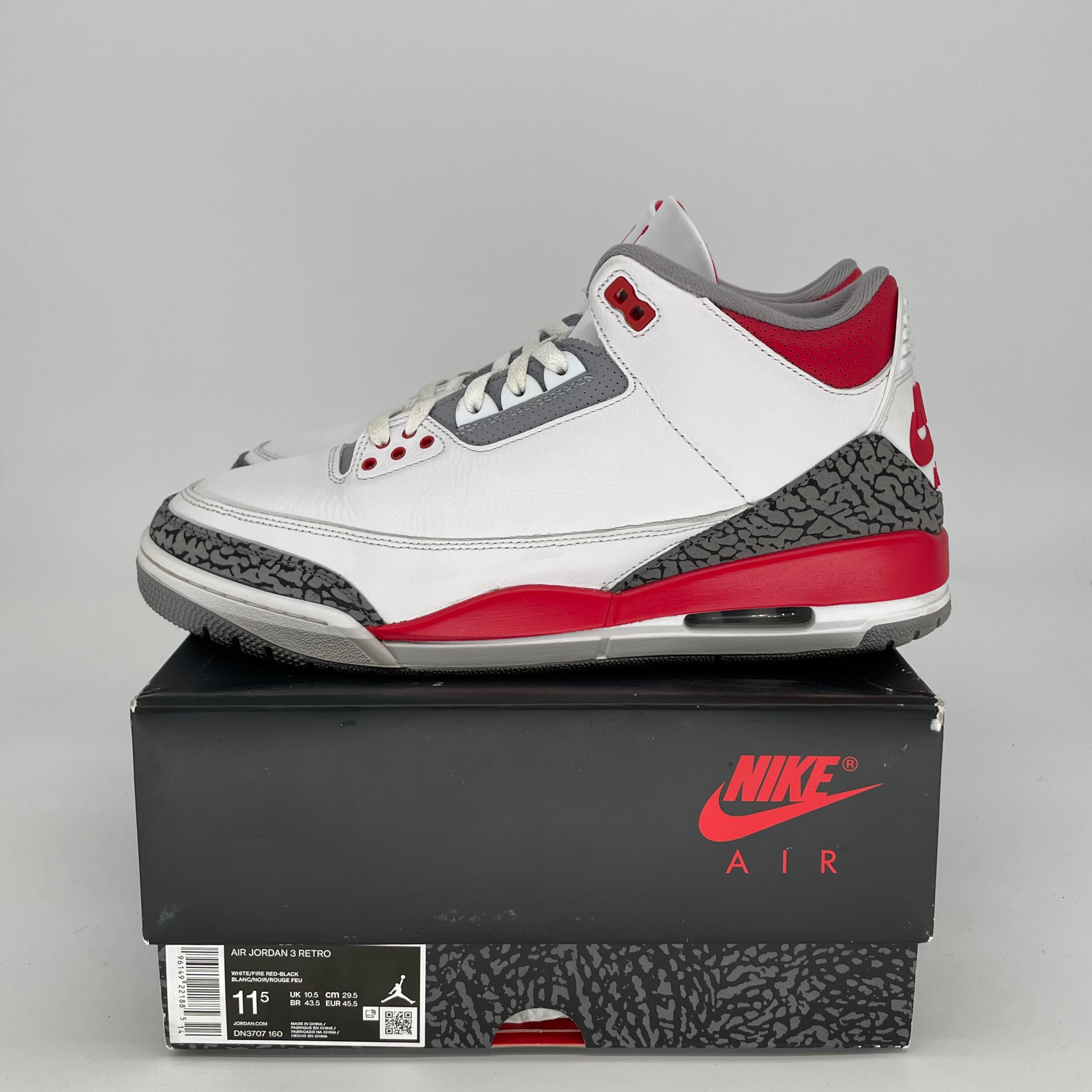 AIR JORDAN 3 Retro Fire Red Men's Basketball Shoes Size 11.5 - DN3707-160 | Authentic Sneakers for Casual Wear, Sports & Street Style