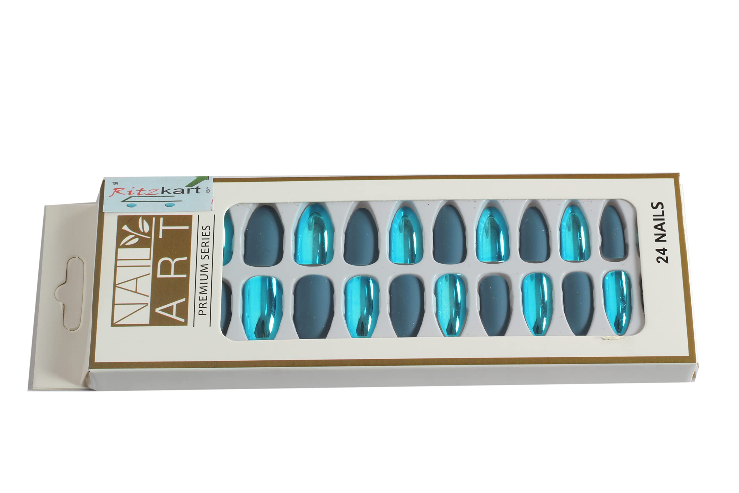 Ritzprime 24-Piece Green Fake Nails for Girls - Artificial Nail Tips Manicure Set for Nail Art | Perfect for Parties, Weddings & Everyday Glam