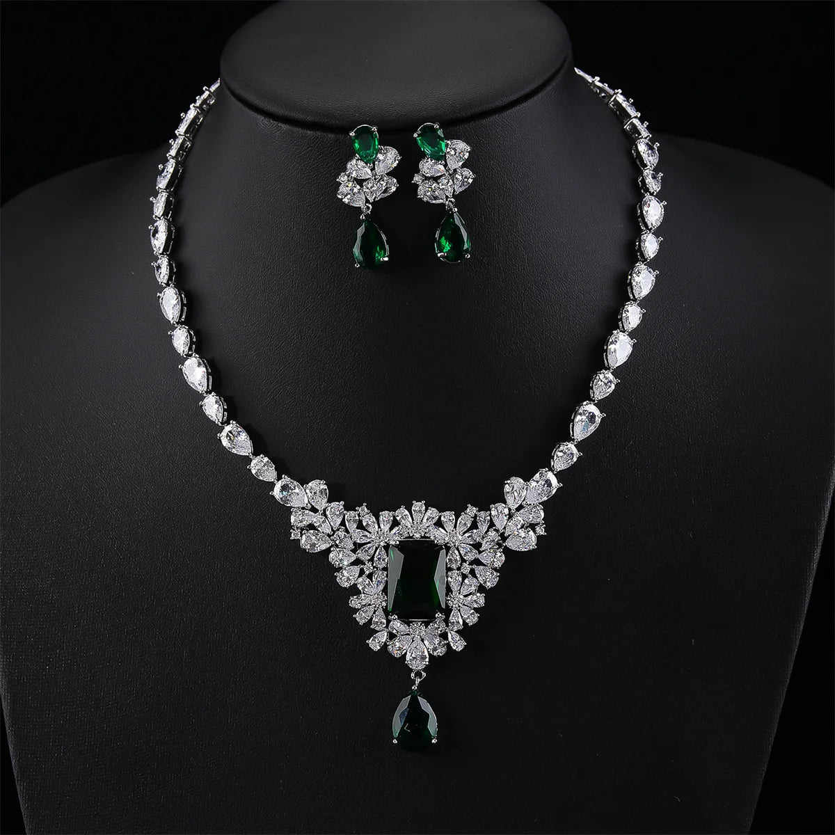 Elegant CZ Flower Pendant Necklace & Earrings Set - Cubic Zirconia Bridal Jewelry for Women - Perfect Wedding Gift (CN11099) - Ideal for Bridal Showers, Weddings, Anniversaries and Special Occasions