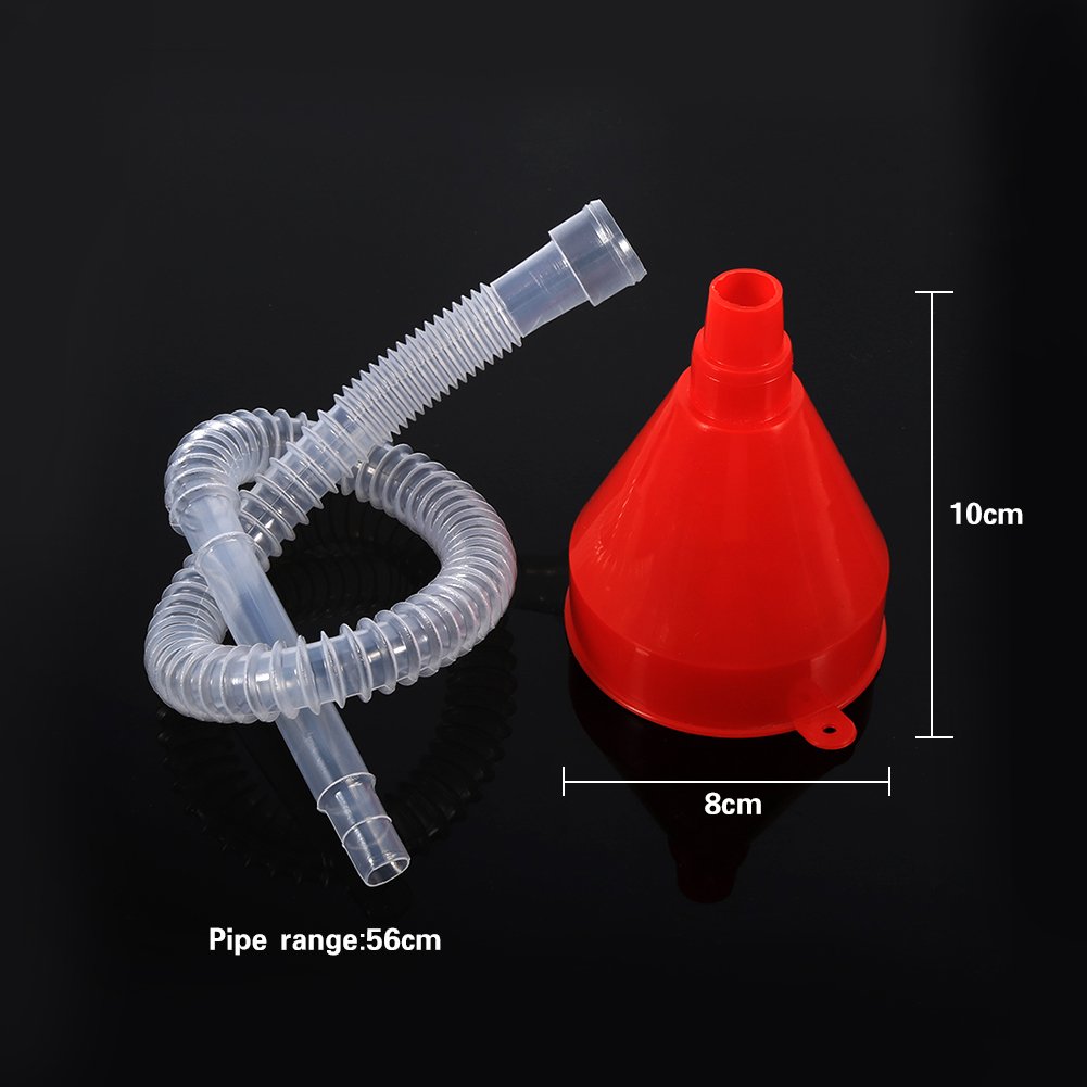 Universal Mini Red Flexible Plastic Funnel Set with Soft Pipe Spout - Perfect for Automotive, Motorcycle, Truck & Van Fluid Transfer - Essential for Gasoline, Oil, and Liquid Pouring Tasks