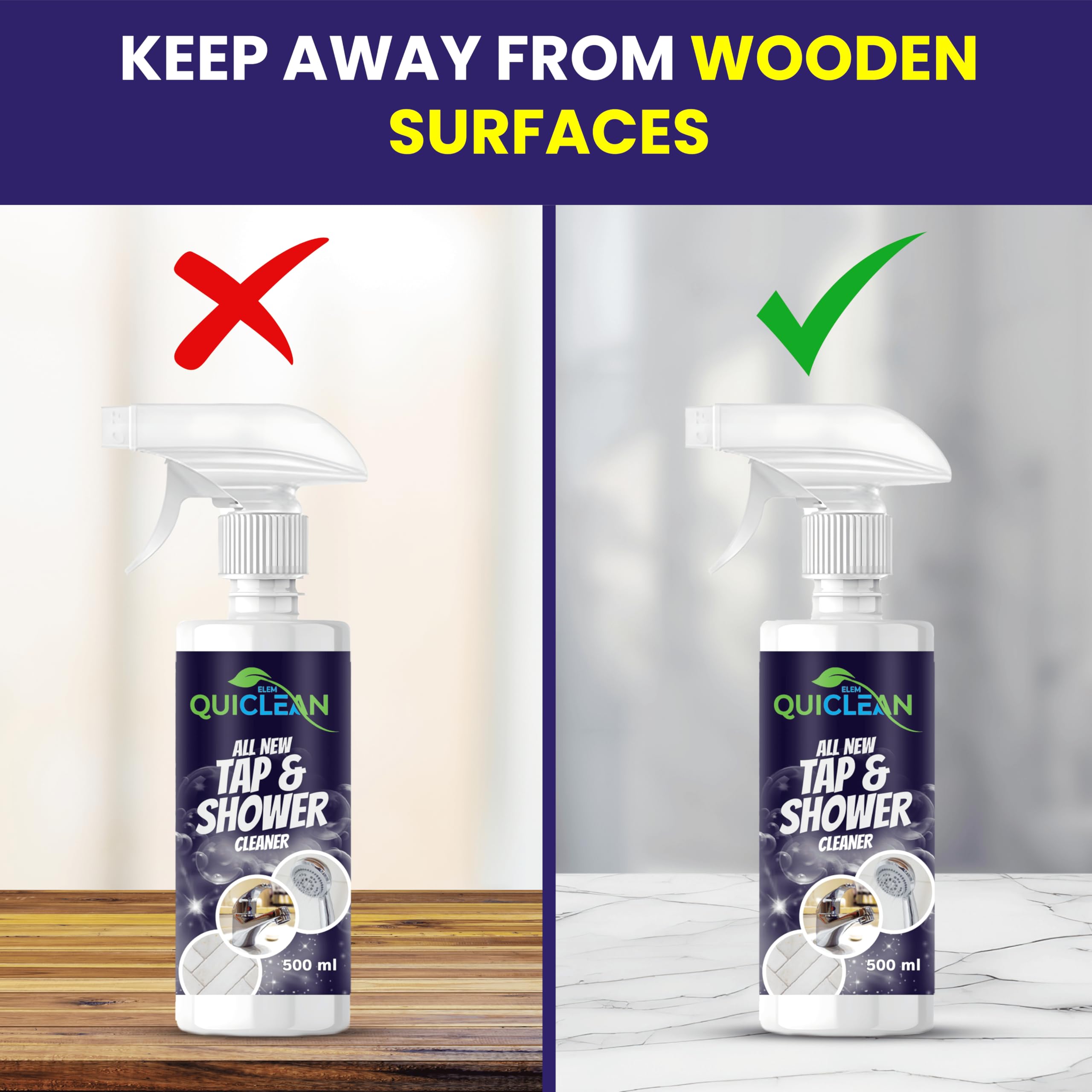 Quiclean 500ML Tap & Shower Cleaner - Lime Scale & Hard Water Stain Remover for Bathroom Fittings, Taps, Showers & Tiles | Powerful Bathroom Descaler Spray | Perfect for Daily Cleaning & Stain Prevention in Kitchens & Bathrooms