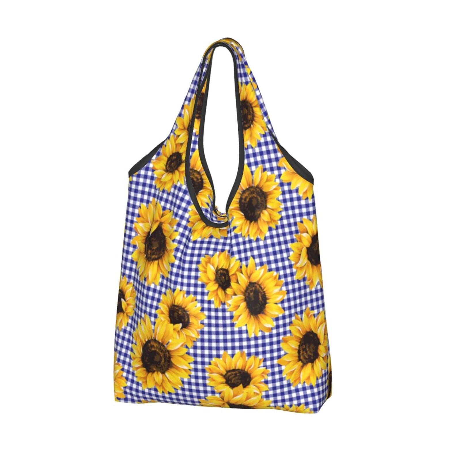 Sunflower Blue Lattice Reusable Shopping Bags - Waterproof Foldable Grocery Tote for Women, Large Eco-Friendly Market Bag - Perfect for Grocery Shopping, Beach Trips & Farmers Markets